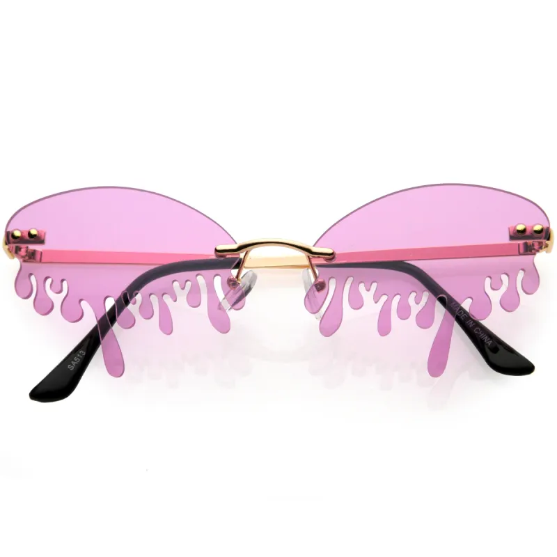 Oozing Melting Effect Color Tinted Lens Oval Rimless Drip Sunglasses D072 sold by ZeroUV