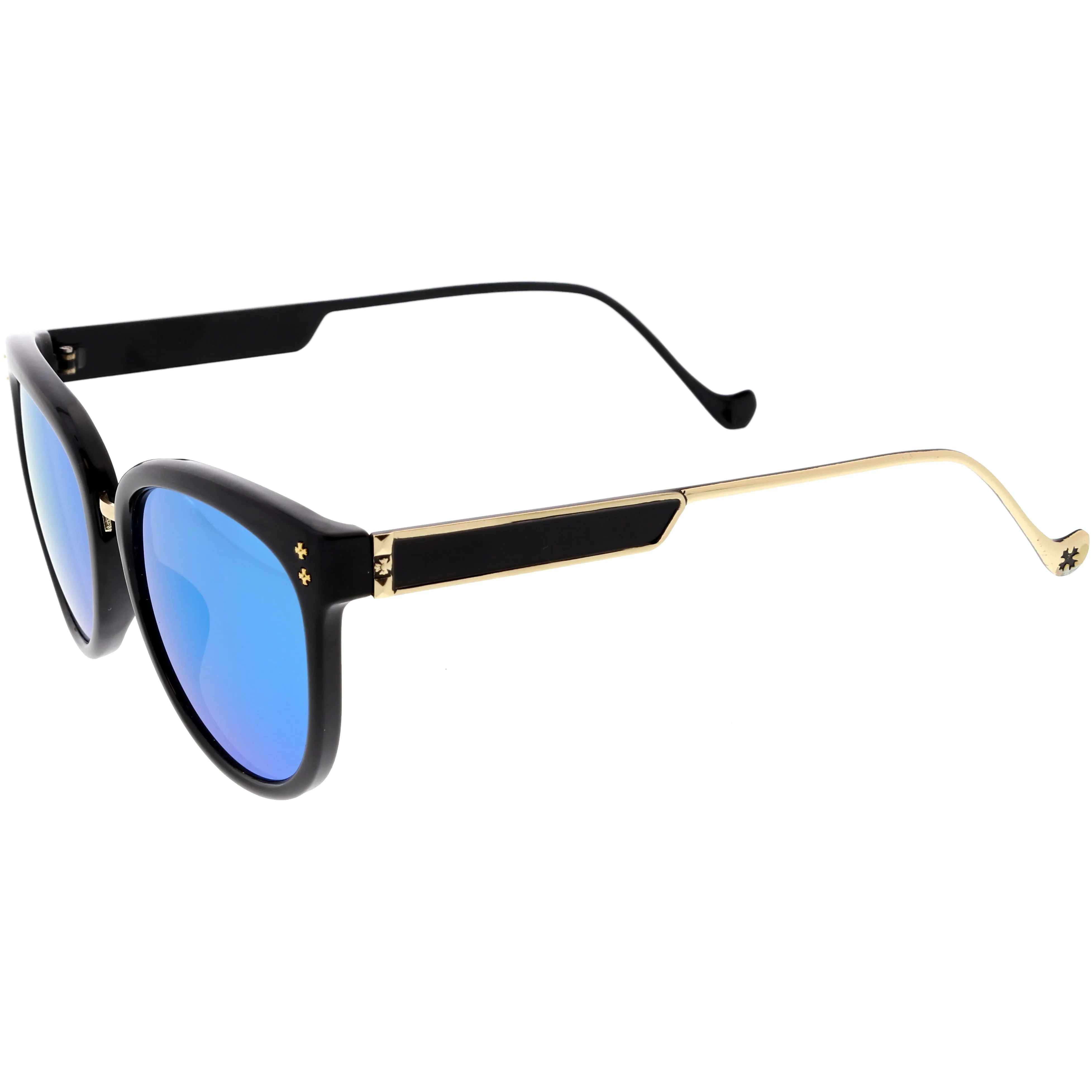 Chic Horn Rimmed Cat Eye Sunglasses Round Colored Mirror Lens C857 sold by ZeroUV product image thumbnail 3