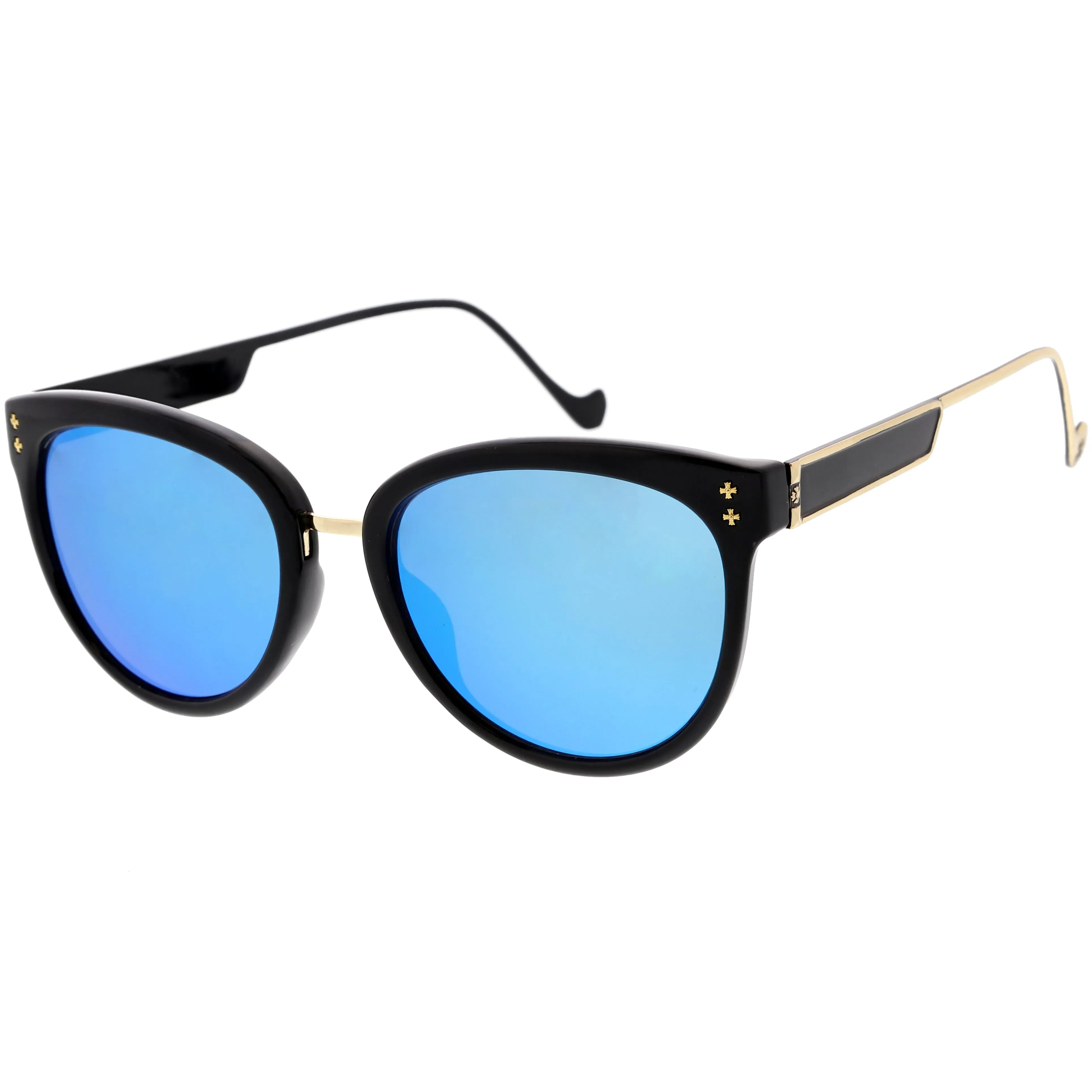 Chic Horn Rimmed Cat Eye Sunglasses Round Colored Mirror Lens C857 sold by ZeroUV product image thumbnail 2
