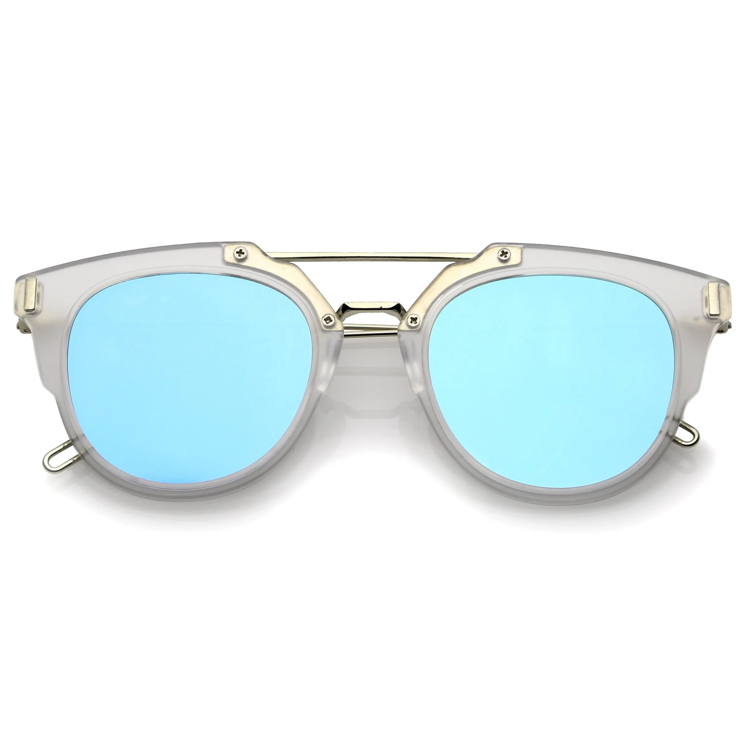 Retro Horned Rim Modern Minimal Mirrored Flat Lens Sunglasses A738 sold by ZeroUV product image thumbnail 4
