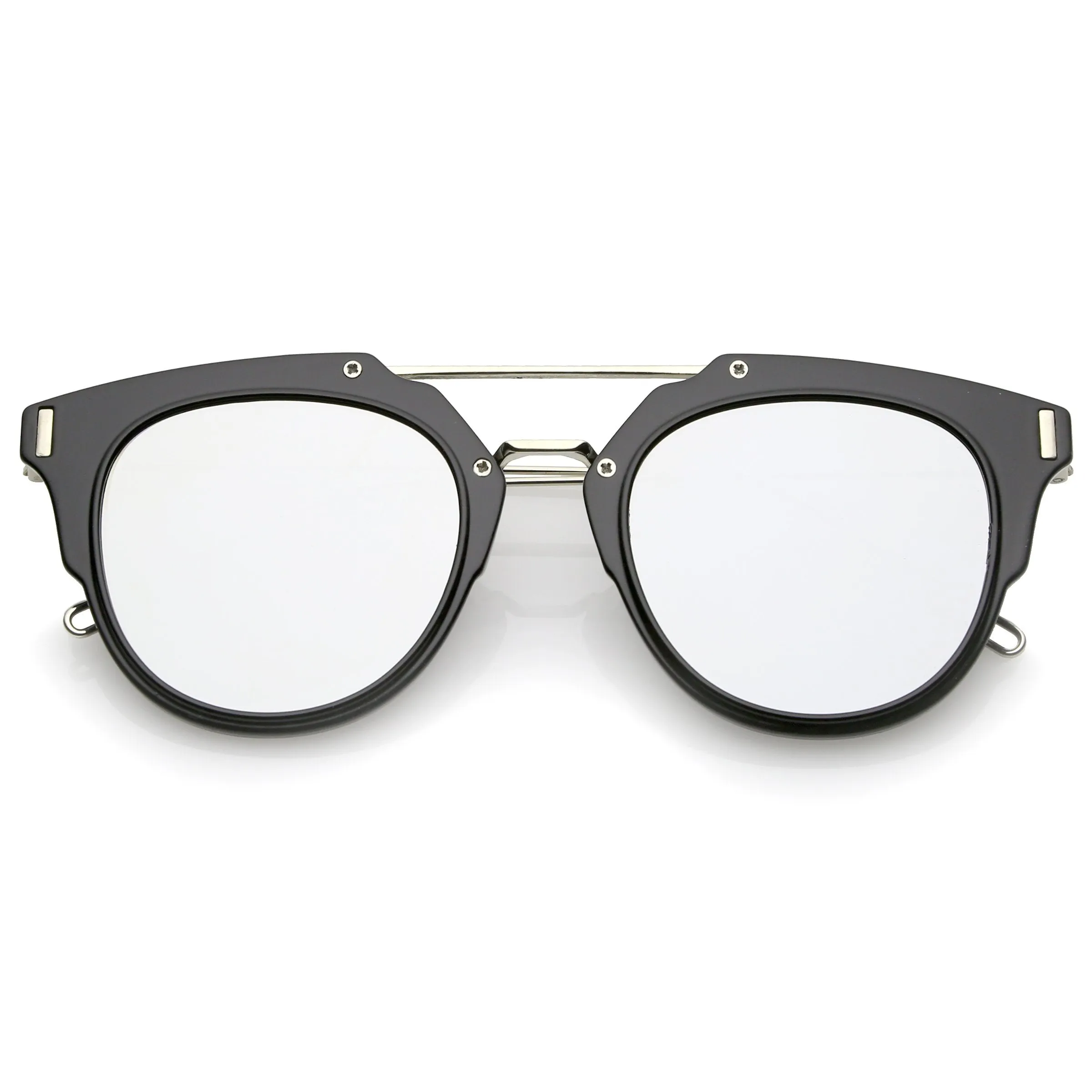 Retro Horned Rim Modern Minimal Mirrored Flat Lens Sunglasses A738 sold by ZeroUV product image thumbnail 5