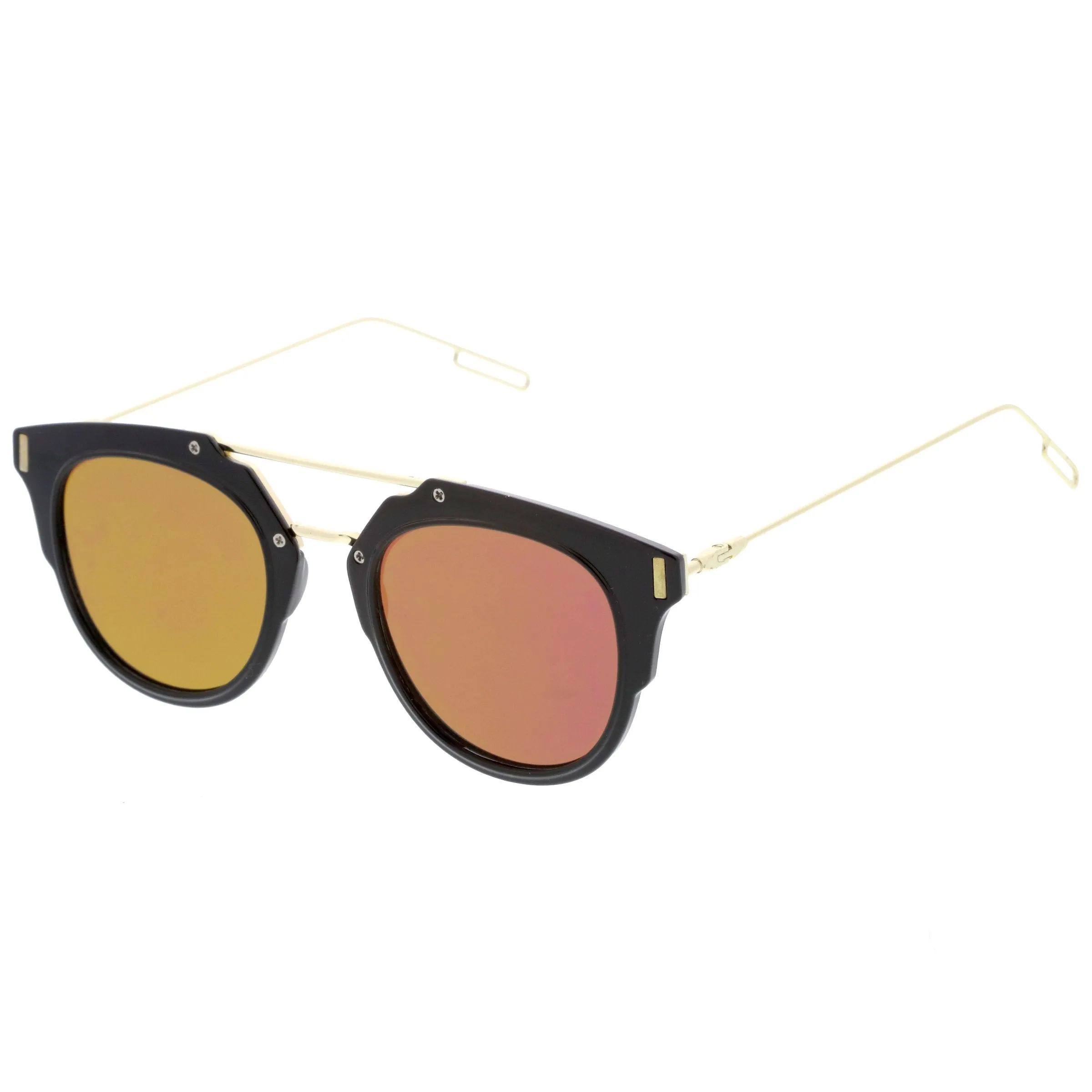 Retro Horned Rim Modern Minimal Mirrored Flat Lens Sunglasses A738 sold by ZeroUV product image thumbnail 2