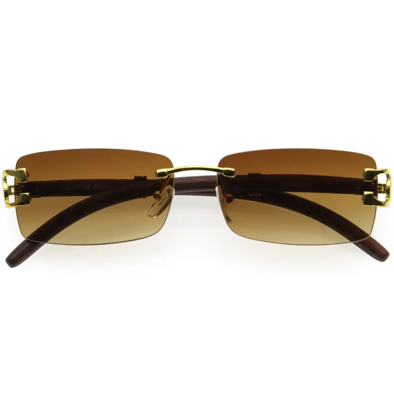 Luxe 90s Inspired Rimless Metal Accent Medium Square Sunglasses D250 sold by ZeroUV