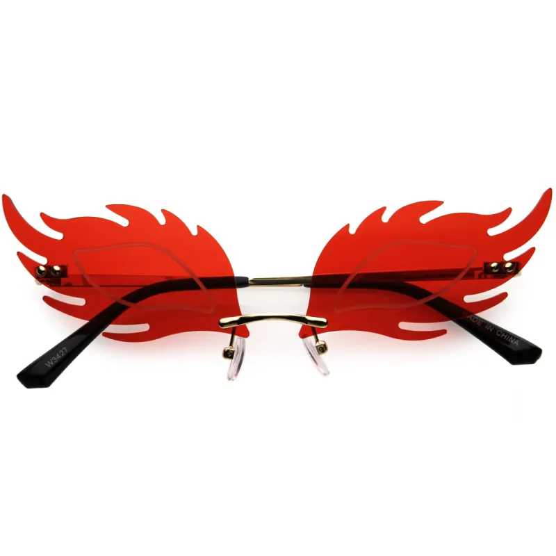 Aesthetically Elegant Fire Bevelled Masquerade Detail Flame Shaped Sunglasses D076 sold by ZeroUV