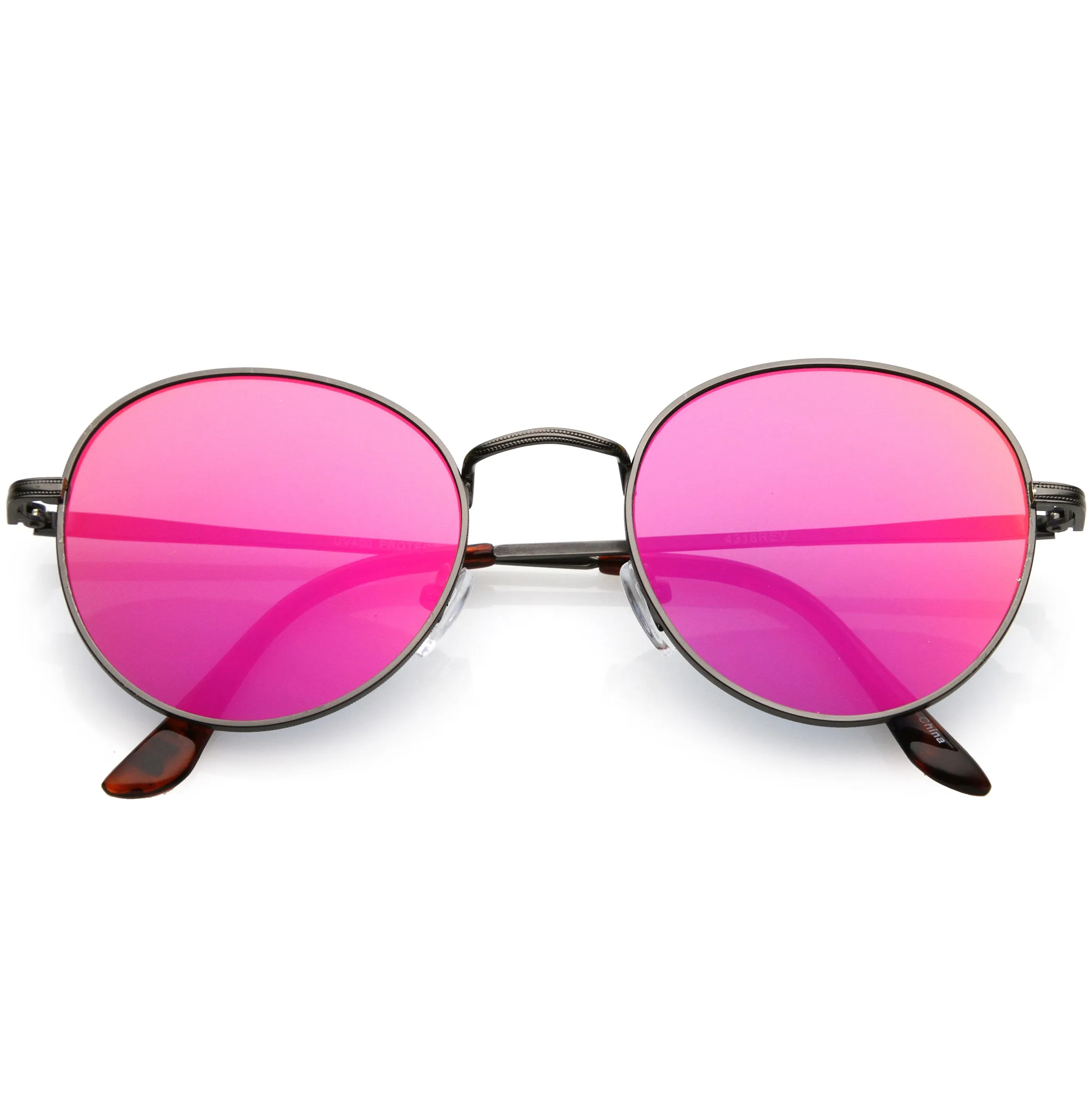 Retro Slim Metal Frame Mirrored Flat Lens Round Sunglasses C133 sold by ZeroUV
