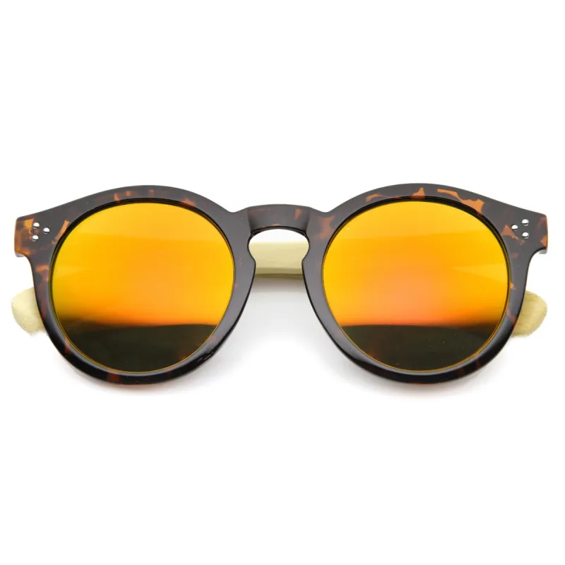 Eco Bamboo Wood Temple Round Mirror Lens Sunglasses 9805 sold by ZeroUV