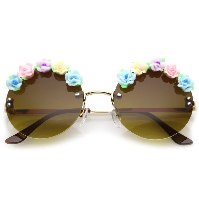 Women's Round Novelty Festival Floral Sunglasses A882 sold by ZeroUV
