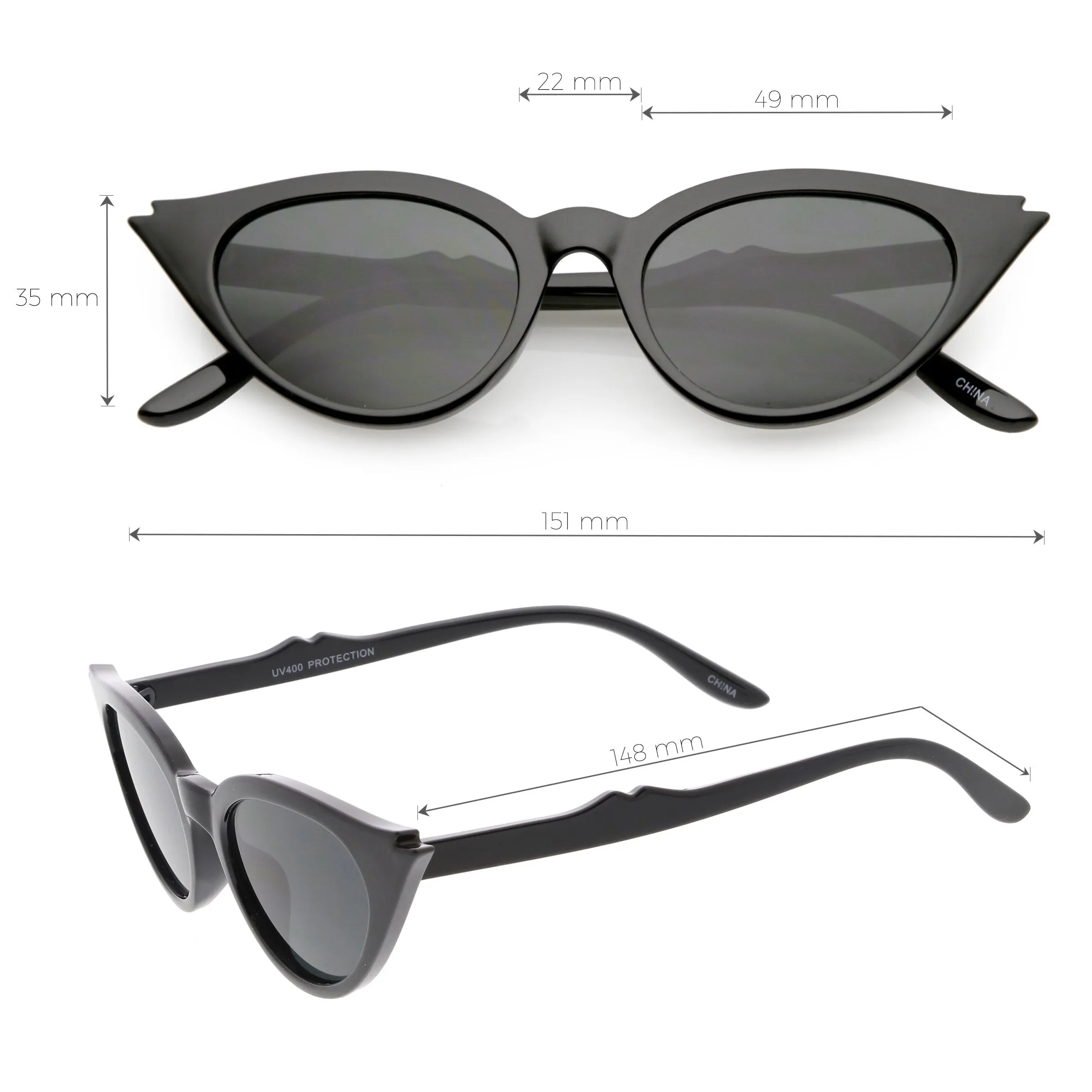 Women's Retro 1950's Notched Cat Eye Sunglasses C756 sold by ZeroUV product image thumbnail 2