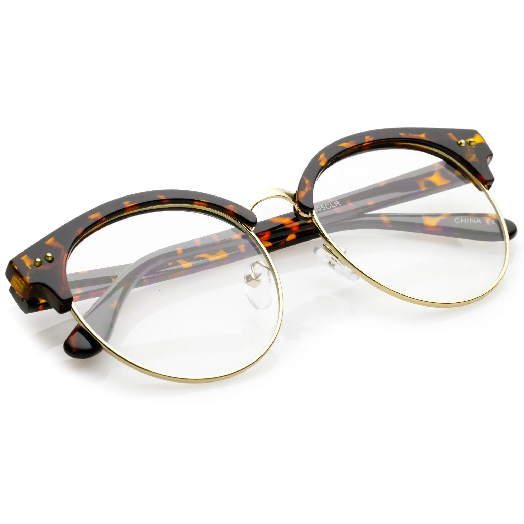 Women's Round Half Frame Clear Lens Cat Eye Glasses C023 sold by ZeroUV product image thumbnail 4