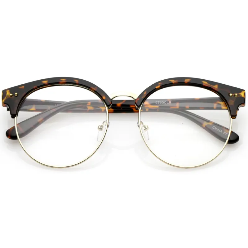 Women's Round Half Frame Clear Lens Cat Eye Glasses C023 sold by ZeroUV