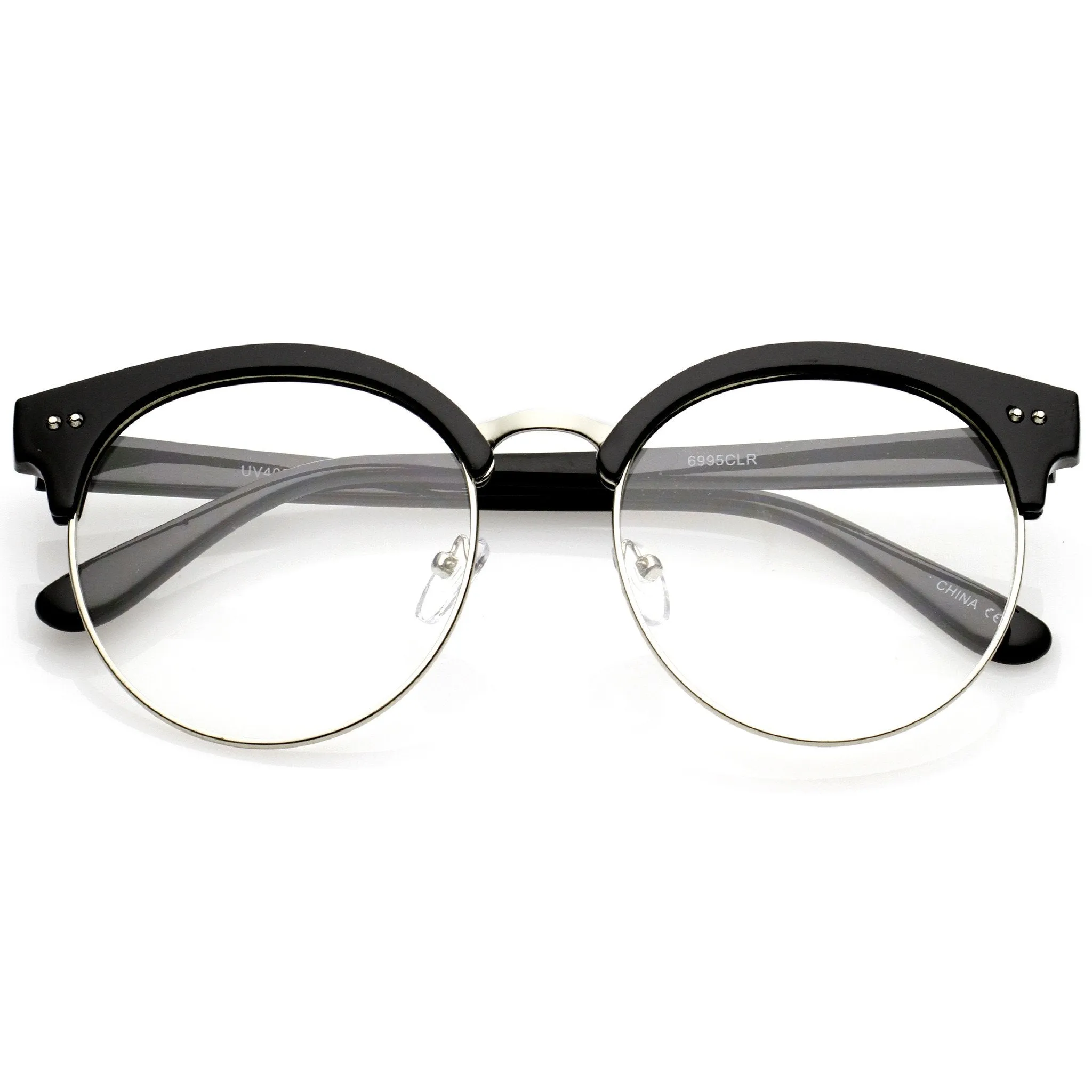 Women's Round Half Frame Clear Lens Cat Eye Glasses C023 sold by ZeroUV product image thumbnail 5