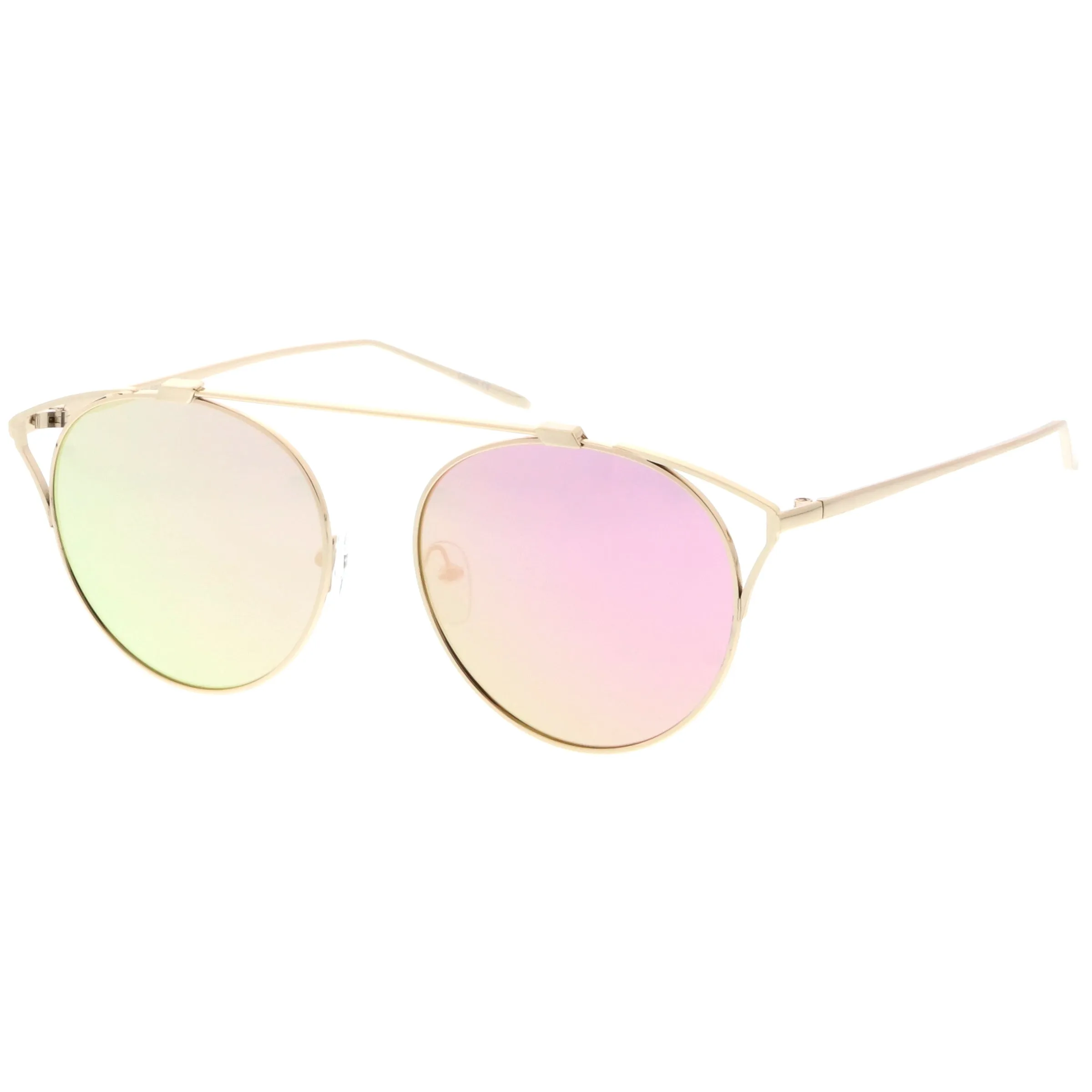 Retro Modern Round Wired Flat Lens Aviator Sunglasses C395 sold by ZeroUV product image thumbnail 2