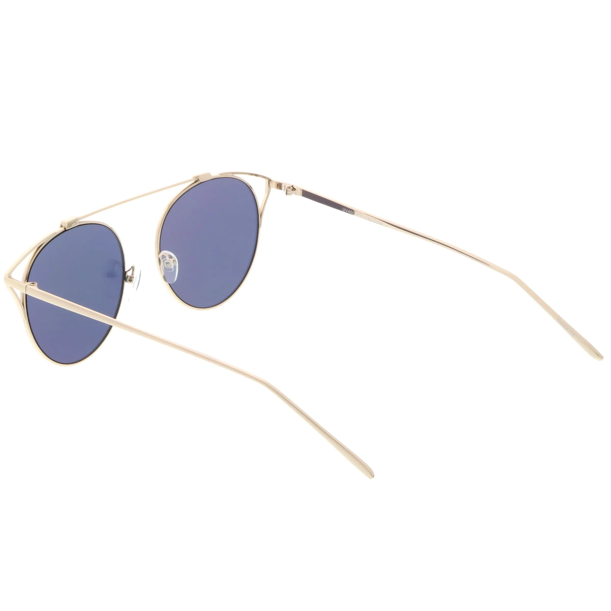 Retro Modern Round Wired Flat Lens Aviator Sunglasses C395 sold by ZeroUV product image thumbnail 4