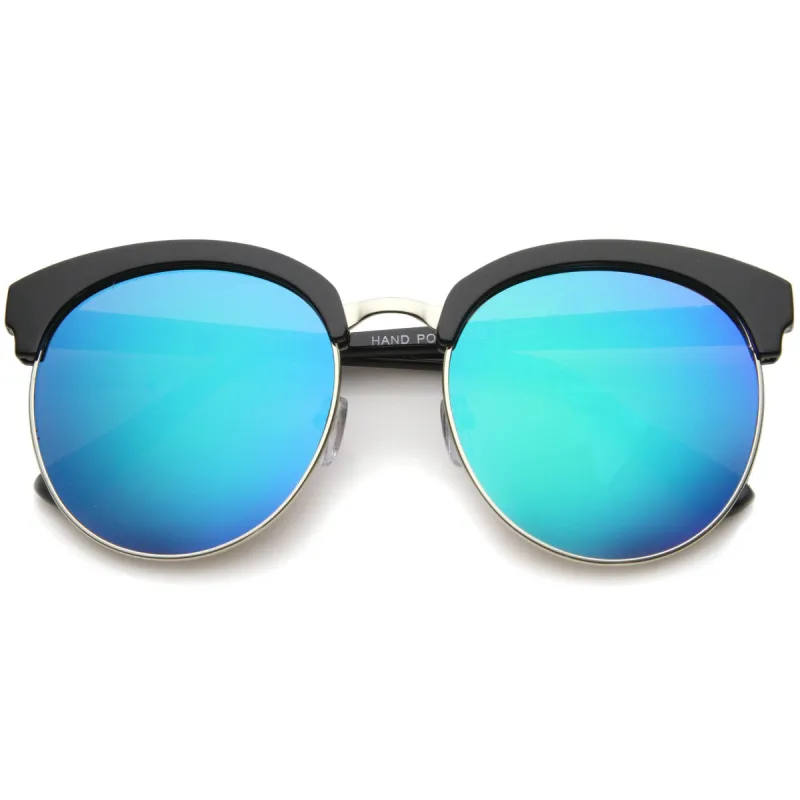Oversize Round Horned Rim Half Frame Mirror Lens Sunglasses A190 sold by ZeroUV