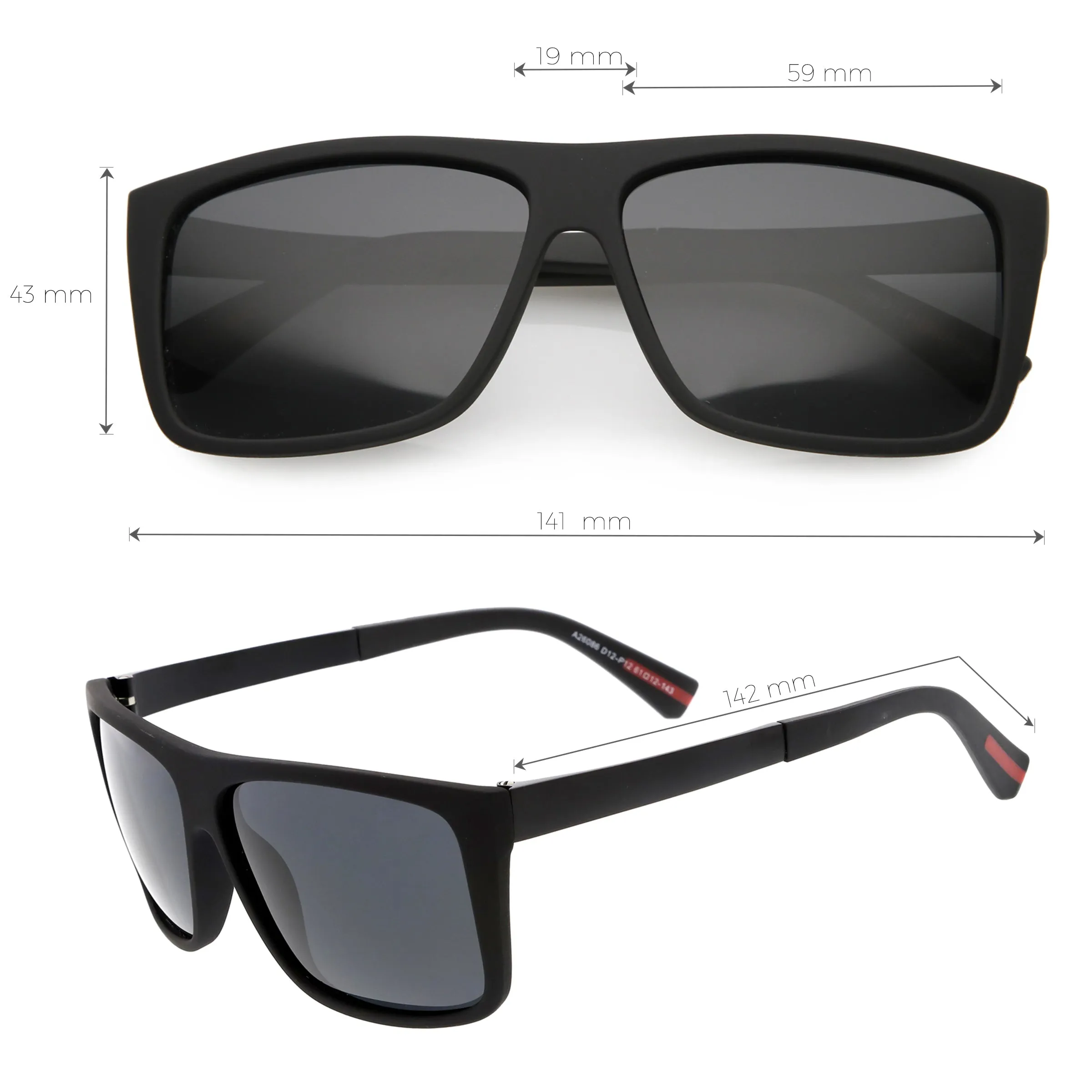 Action Sport Large Flat Top Polarized Lens Rectangle Sunglasses C890 sold by ZeroUV product image thumbnail 5