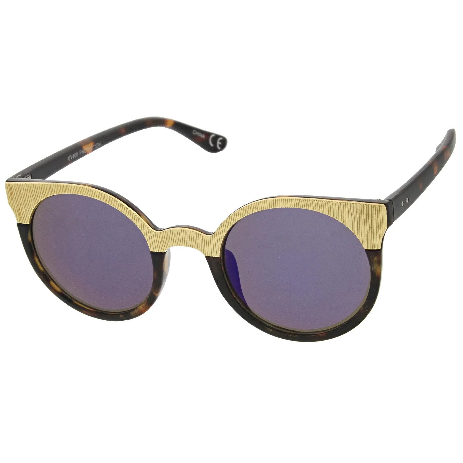 Women's Round Metallic Trim Cat Eye Sunglasses A749 sold by ZeroUV product image thumbnail 2