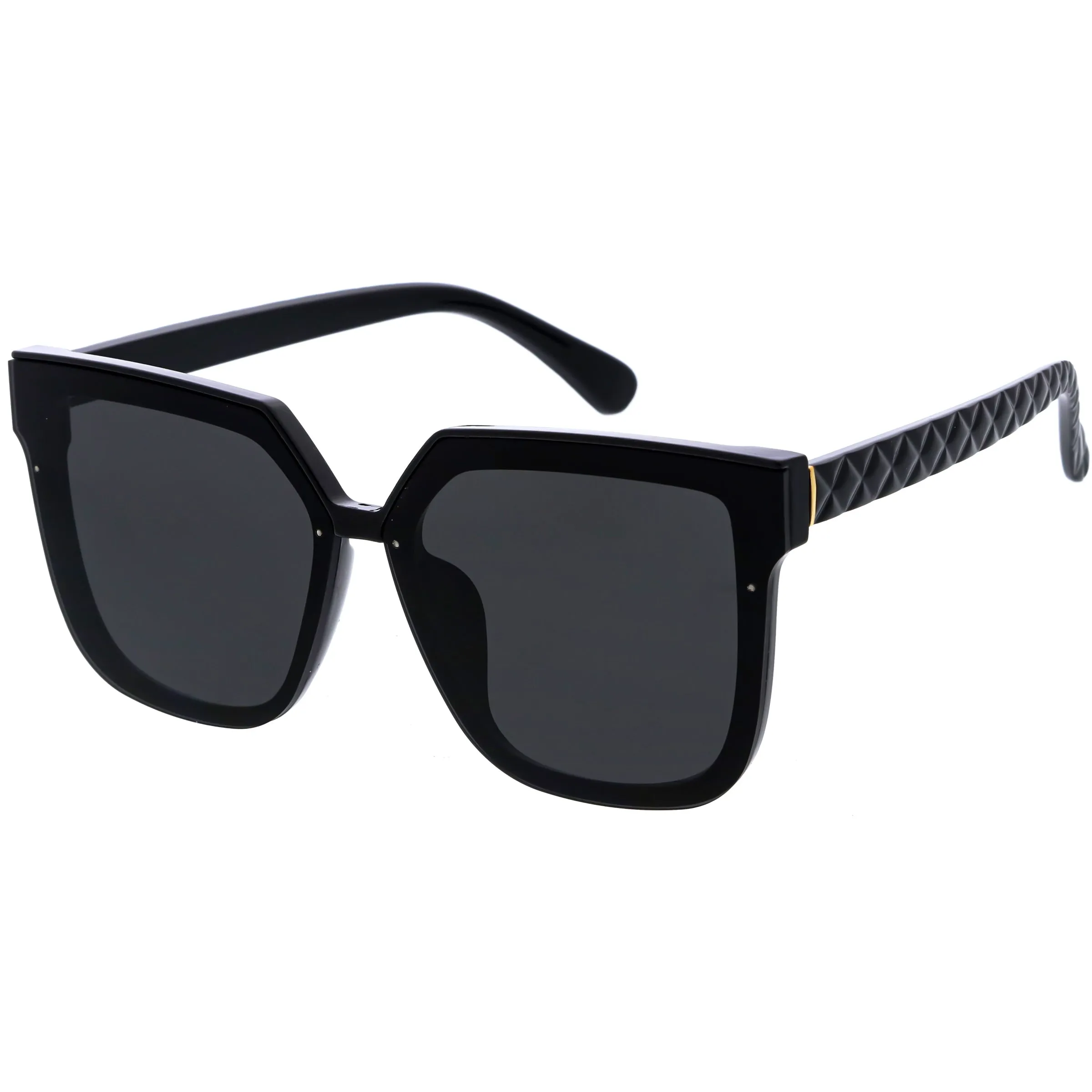 Quilted Textured Arms Neutral Colored Lens Square Sunglasses D115 sold by ZeroUV product image thumbnail 2