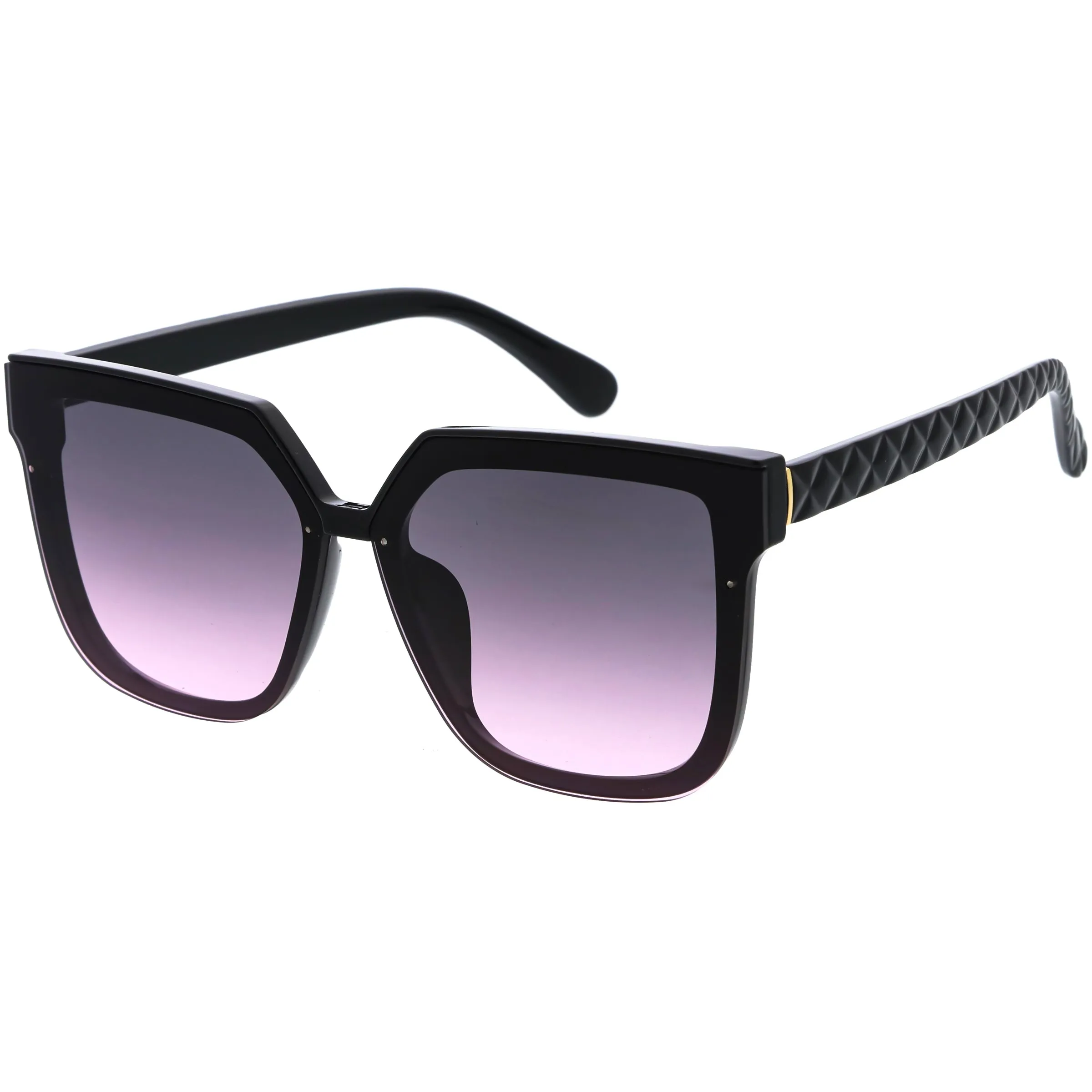 Quilted Textured Arms Neutral Colored Lens Square Sunglasses D115 sold by ZeroUV product image thumbnail 5