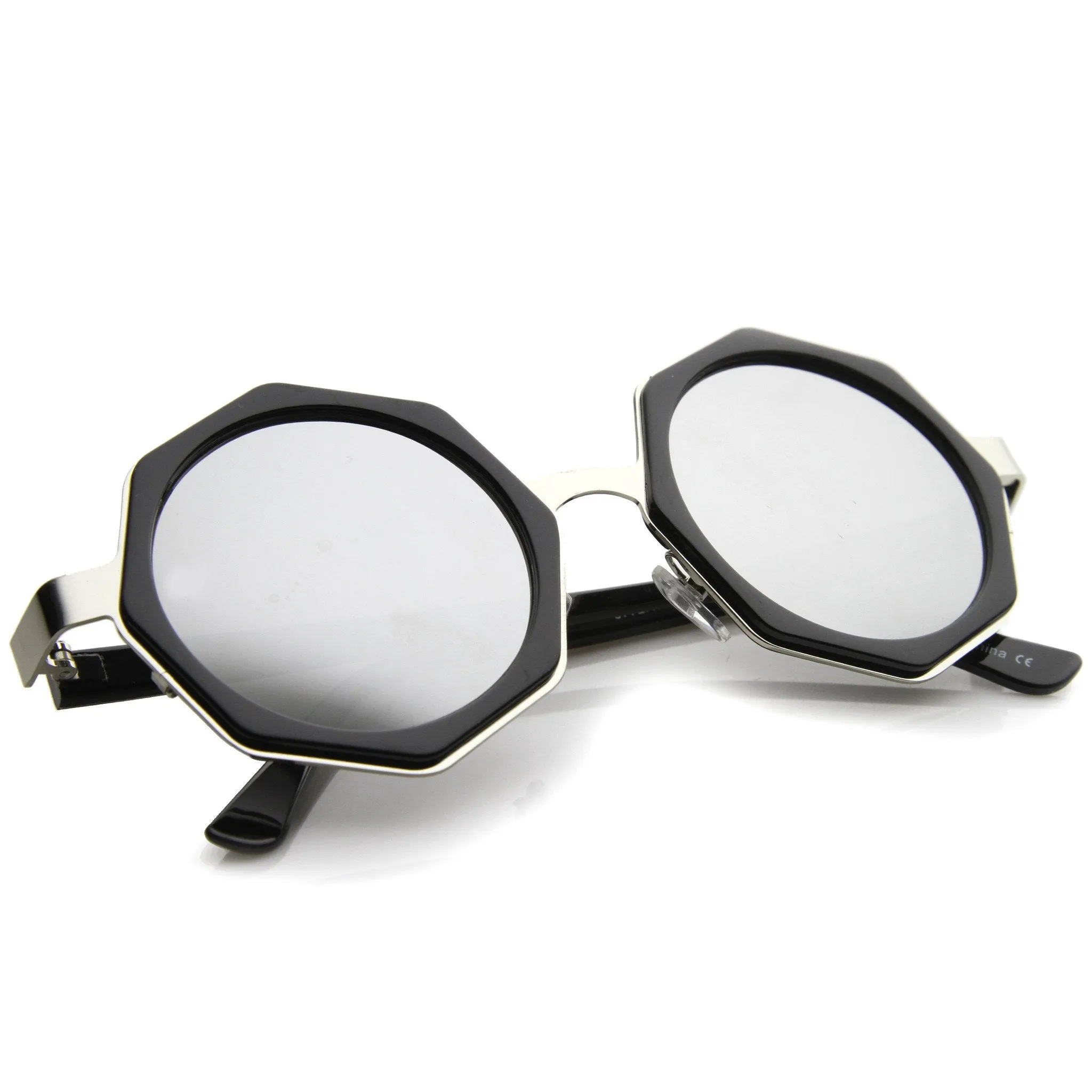 Oversize Geometric Octagon Mirrored Lens Round Sunglasses A111 sold by ZeroUV product image thumbnail 4