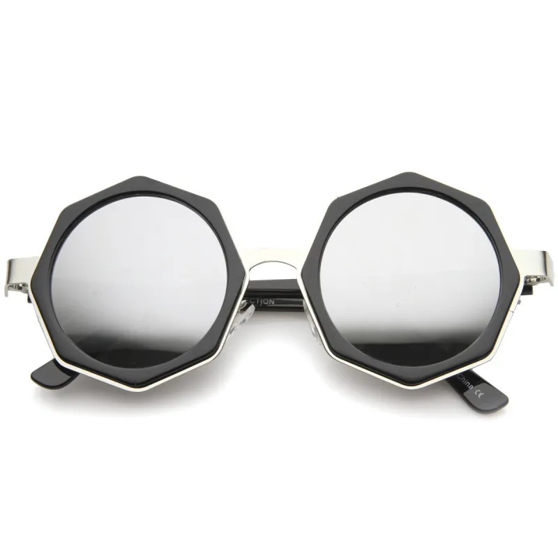 Oversize Geometric Octagon Mirrored Lens Round Sunglasses A111 sold by ZeroUV