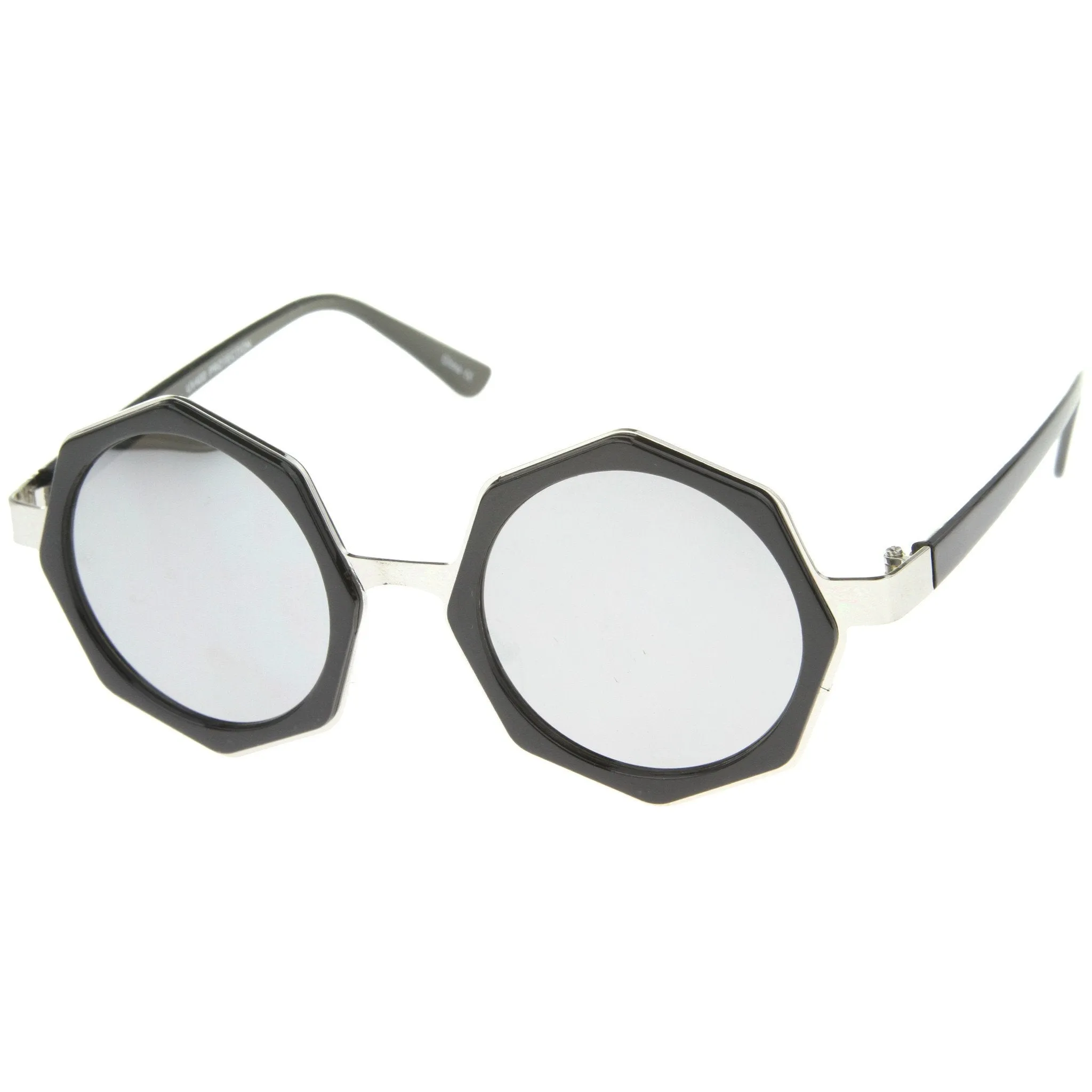 Oversize Geometric Octagon Mirrored Lens Round Sunglasses A111 sold by ZeroUV product image thumbnail 2