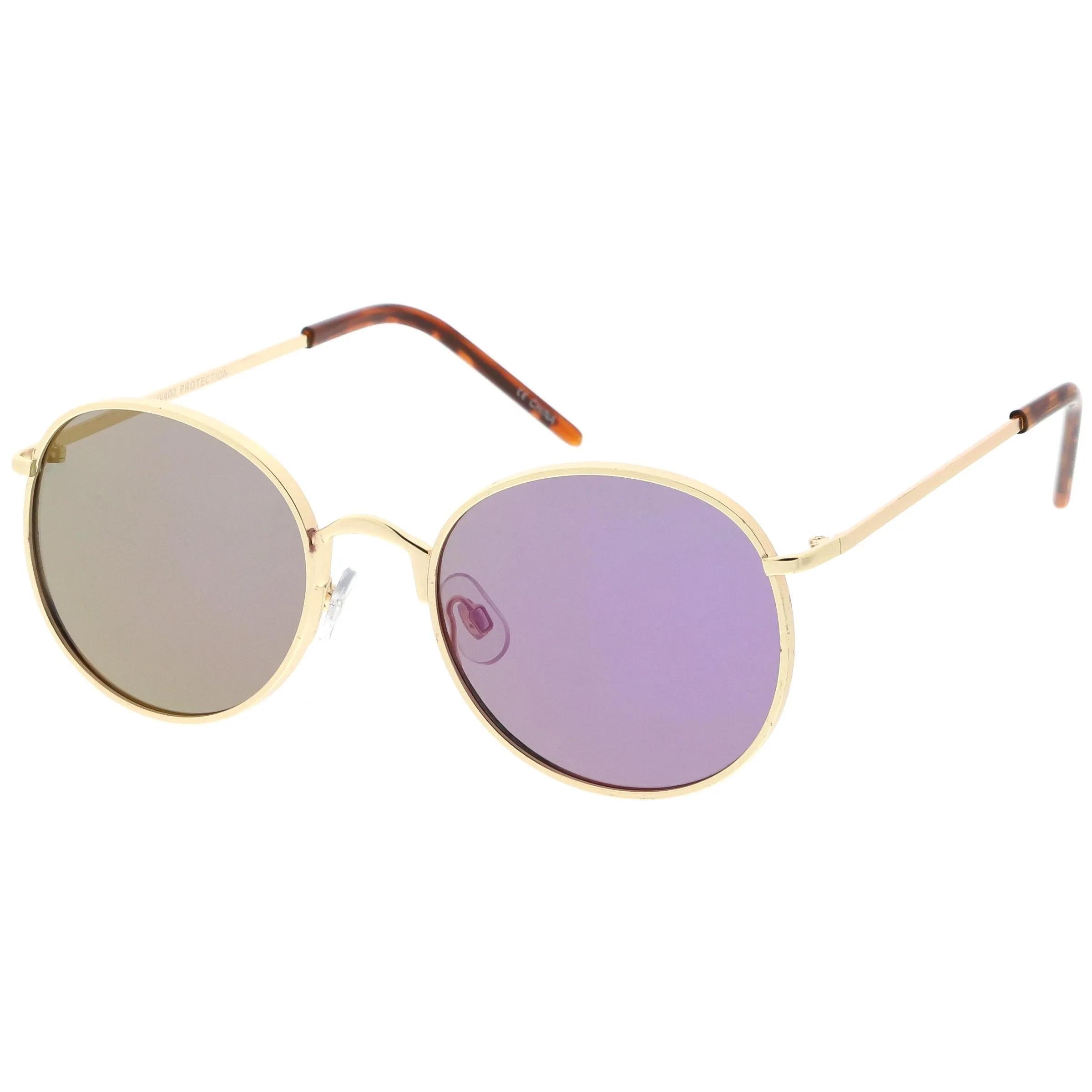 Retro Flash Mirrored Round Flat Lens Metal Sunglasses C436 sold by ZeroUV product image thumbnail 4