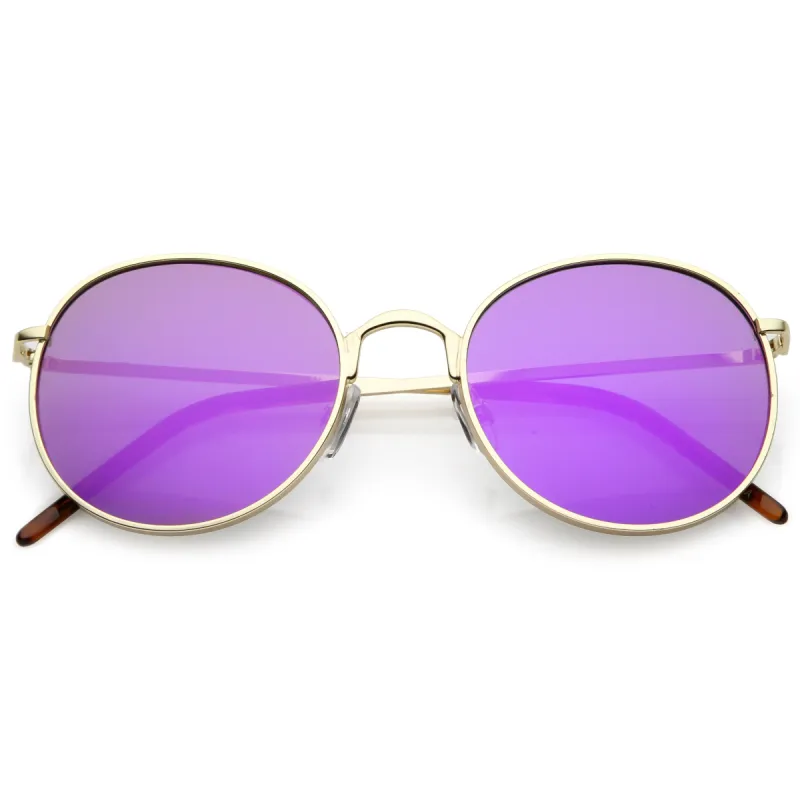 Retro Flash Mirrored Round Flat Lens Metal Sunglasses C436 sold by ZeroUV