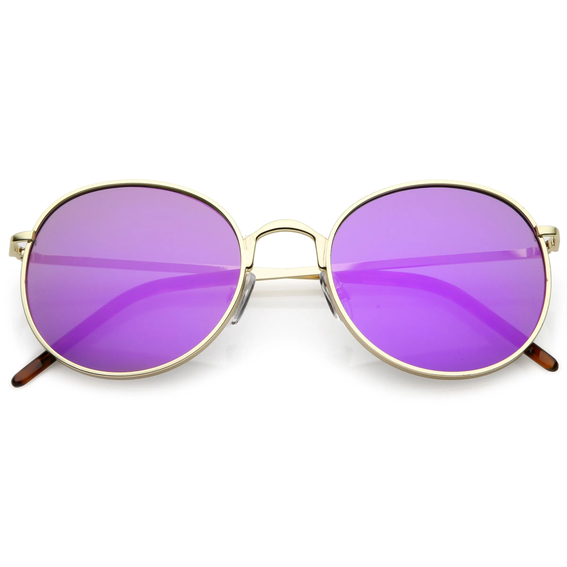 Retro Flash Mirrored Round Flat Lens Metal Sunglasses C436 sold by ZeroUV