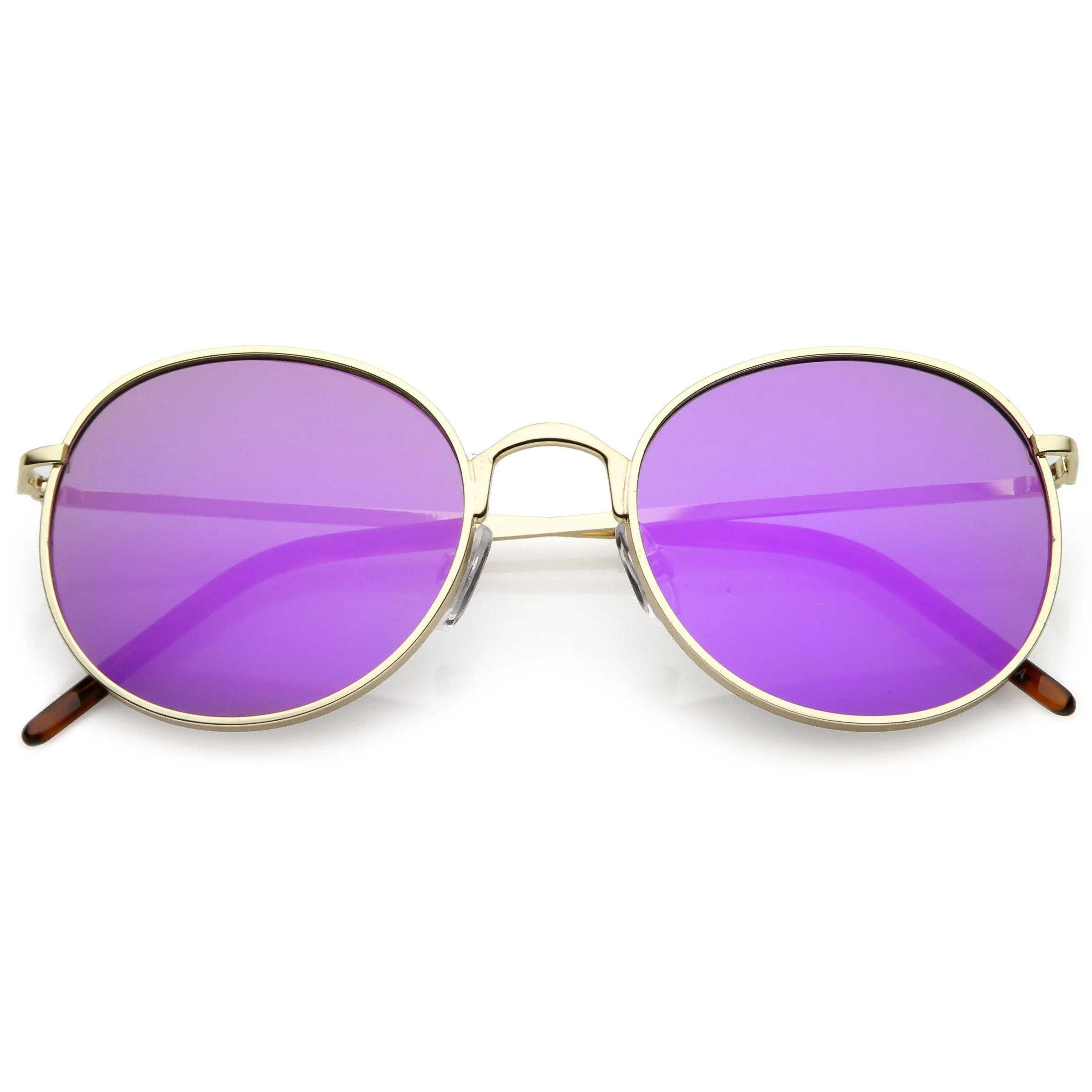 Retro Flash Mirrored Round Flat Lens Metal Sunglasses C436 sold by ZeroUV product image thumbnail 3