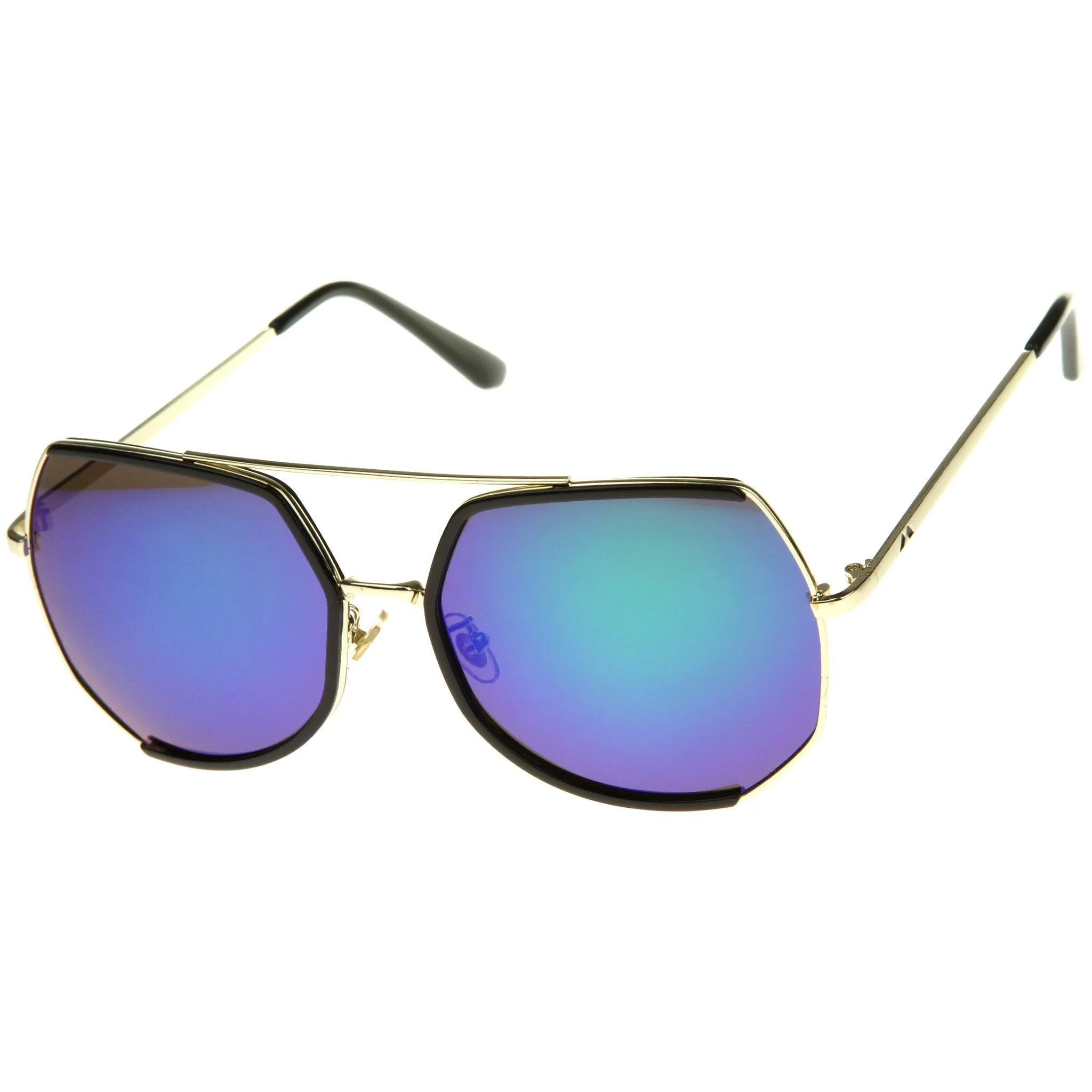Oversize Angular Mirrored Lens Aviator Sunglasses A387 sold by ZeroUV product image thumbnail 2
