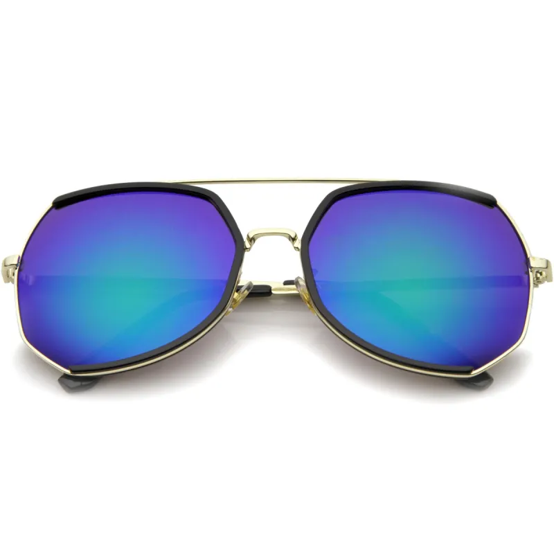 Oversize Angular Mirrored Lens Aviator Sunglasses A387 sold by ZeroUV