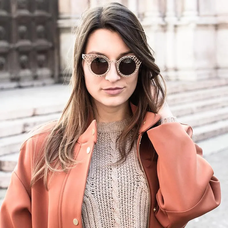 Women's Indie Round Cat Eye Laser Cut Metal Sunglasses sold by ZeroUV product image thumbnail 2