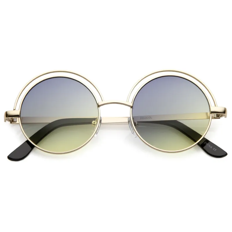 Women's Indie Retro Round Flat Lens Metal Sunglasses C060 sold by ZeroUV