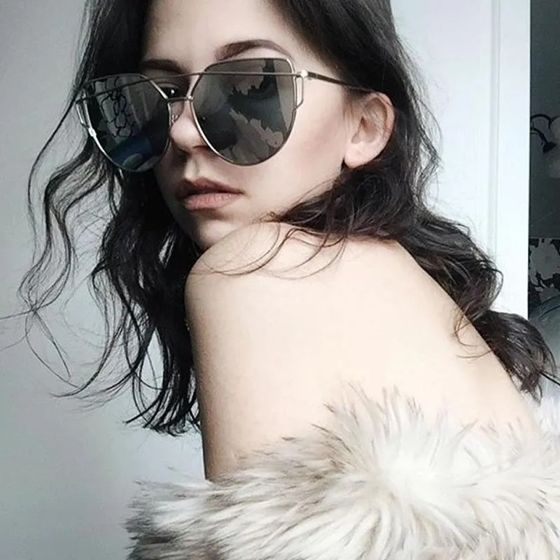 Oversize Thin Cross Brow Mirrored Flat Lens Sunglasses A545 sold by ZeroUV product image thumbnail 5