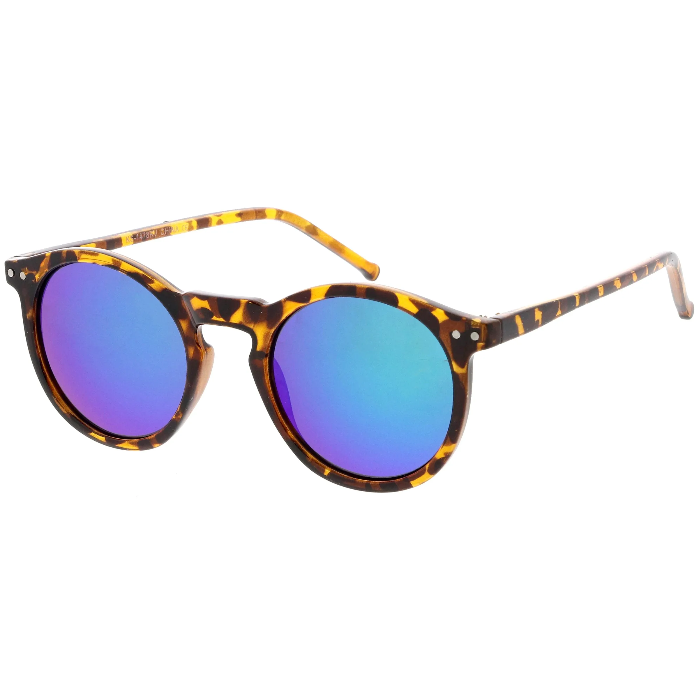 Retro Round Horned Rim Flash Mirrored Lens Sunglasses C703 sold by ZeroUV product image thumbnail 2