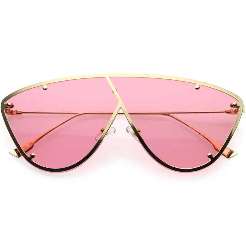 Luxe Studded Thin Metal Arms Modern Oversize Angular Aviator Sunglasses D025 sold by ZeroUV