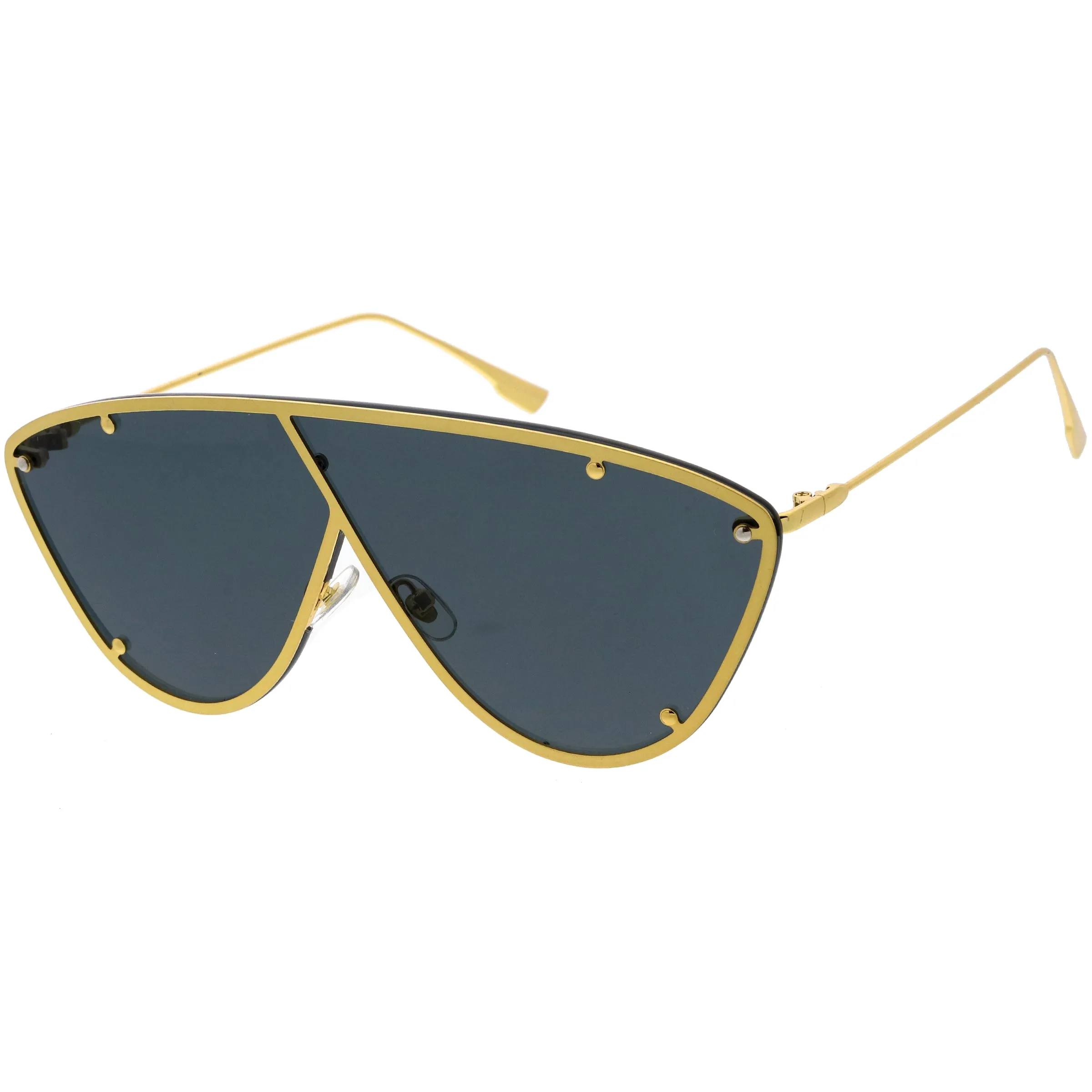 Luxe Studded Thin Metal Arms Modern Oversize Angular Aviator Sunglasses D025 sold by ZeroUV product image thumbnail 5