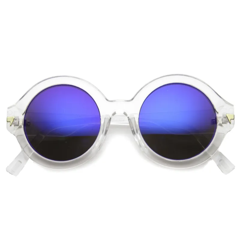 Women's Bold Round Crystal Frame Mirror Lens Sunglasses 9853 sold by ZeroUV