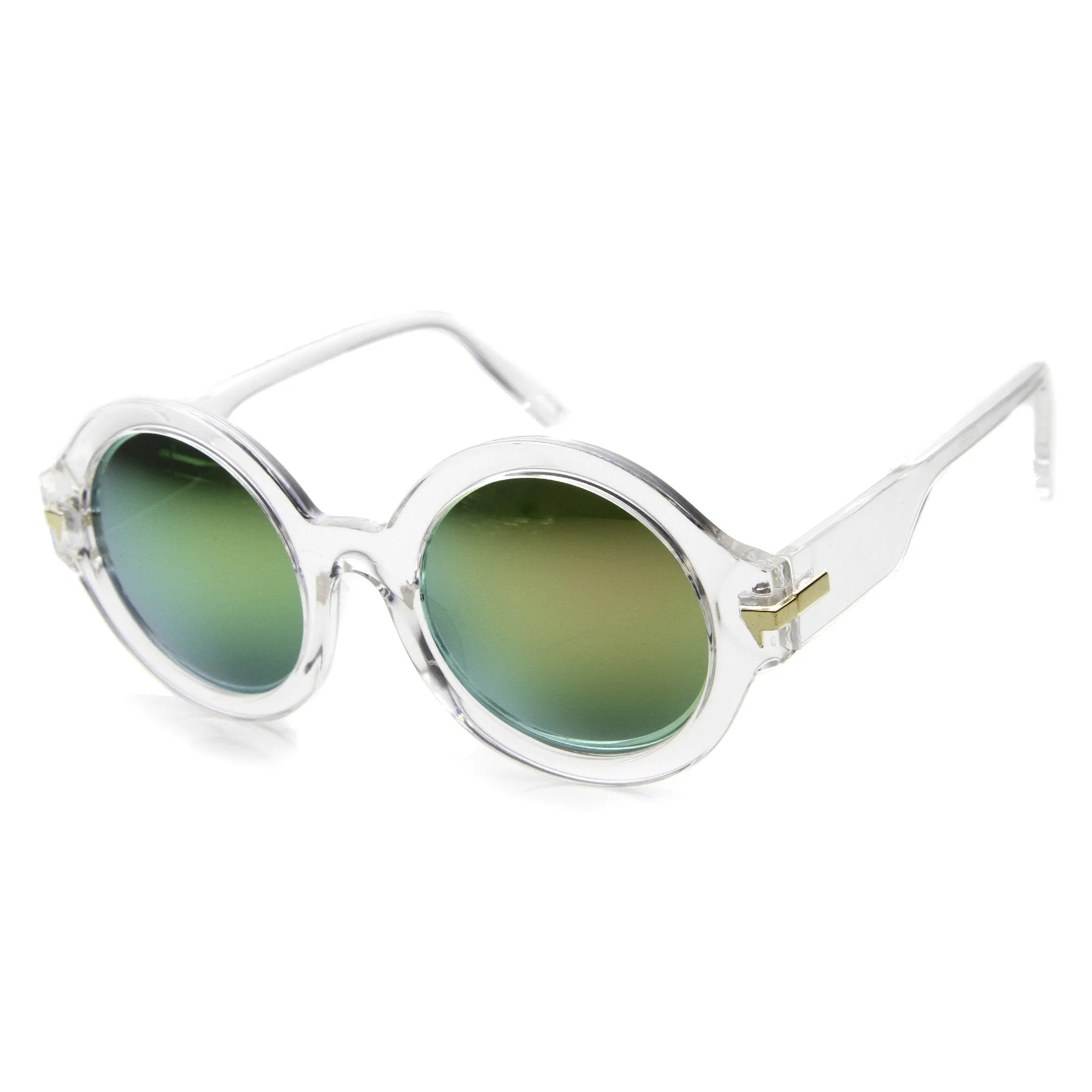 Women's Bold Round Crystal Frame Mirror Lens Sunglasses 9853 sold by ZeroUV product image thumbnail 4