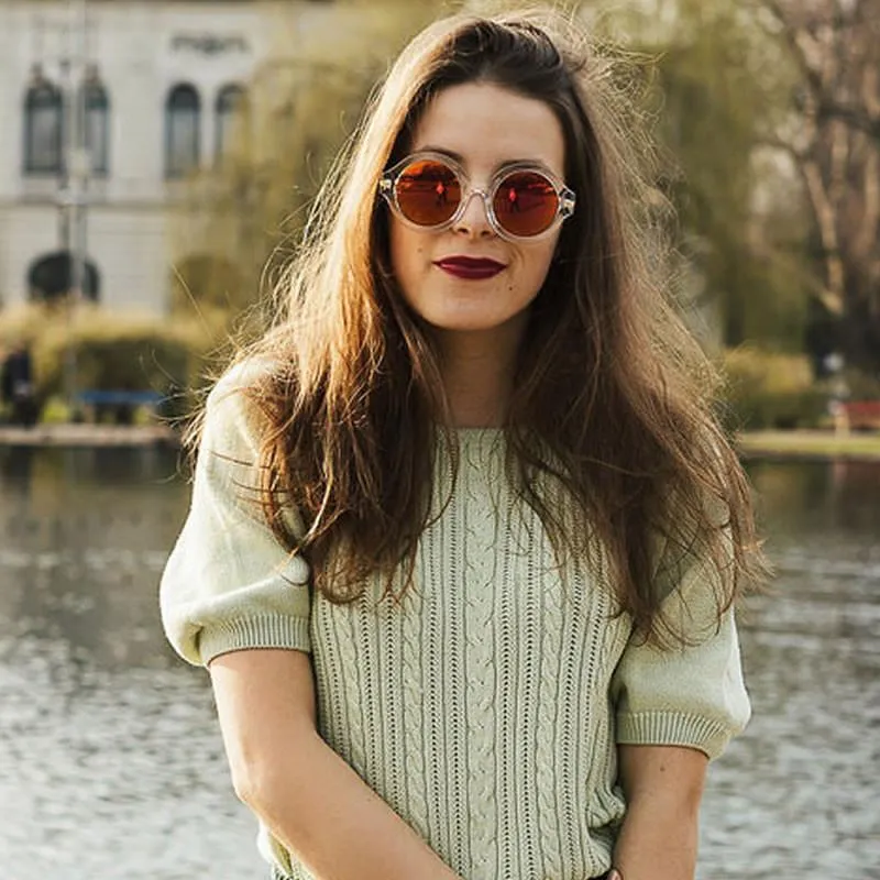 Women's Bold Round Crystal Frame Mirror Lens Sunglasses 9853 sold by ZeroUV product image thumbnail 2