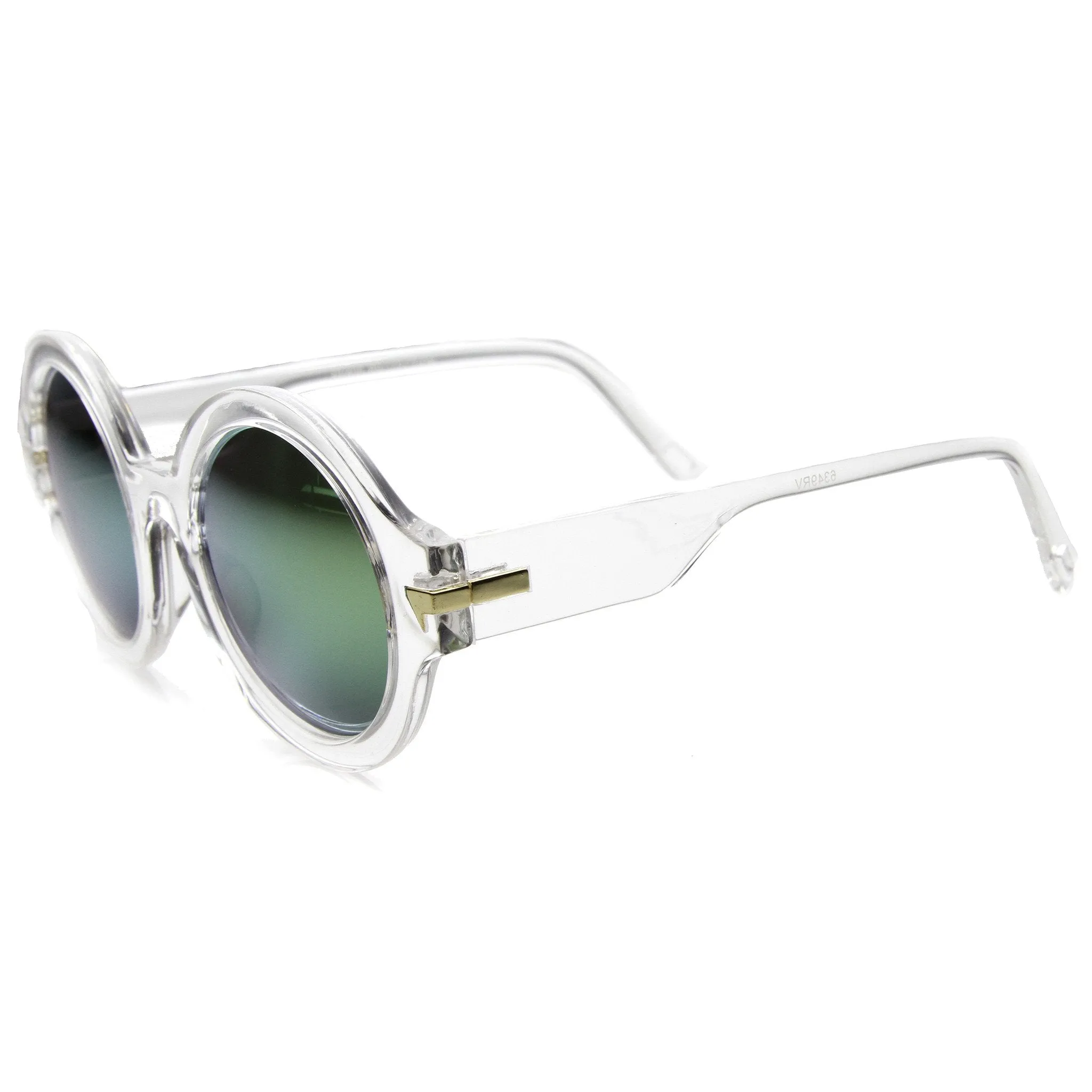 Women's Bold Round Crystal Frame Mirror Lens Sunglasses 9853 sold by ZeroUV product image thumbnail 5