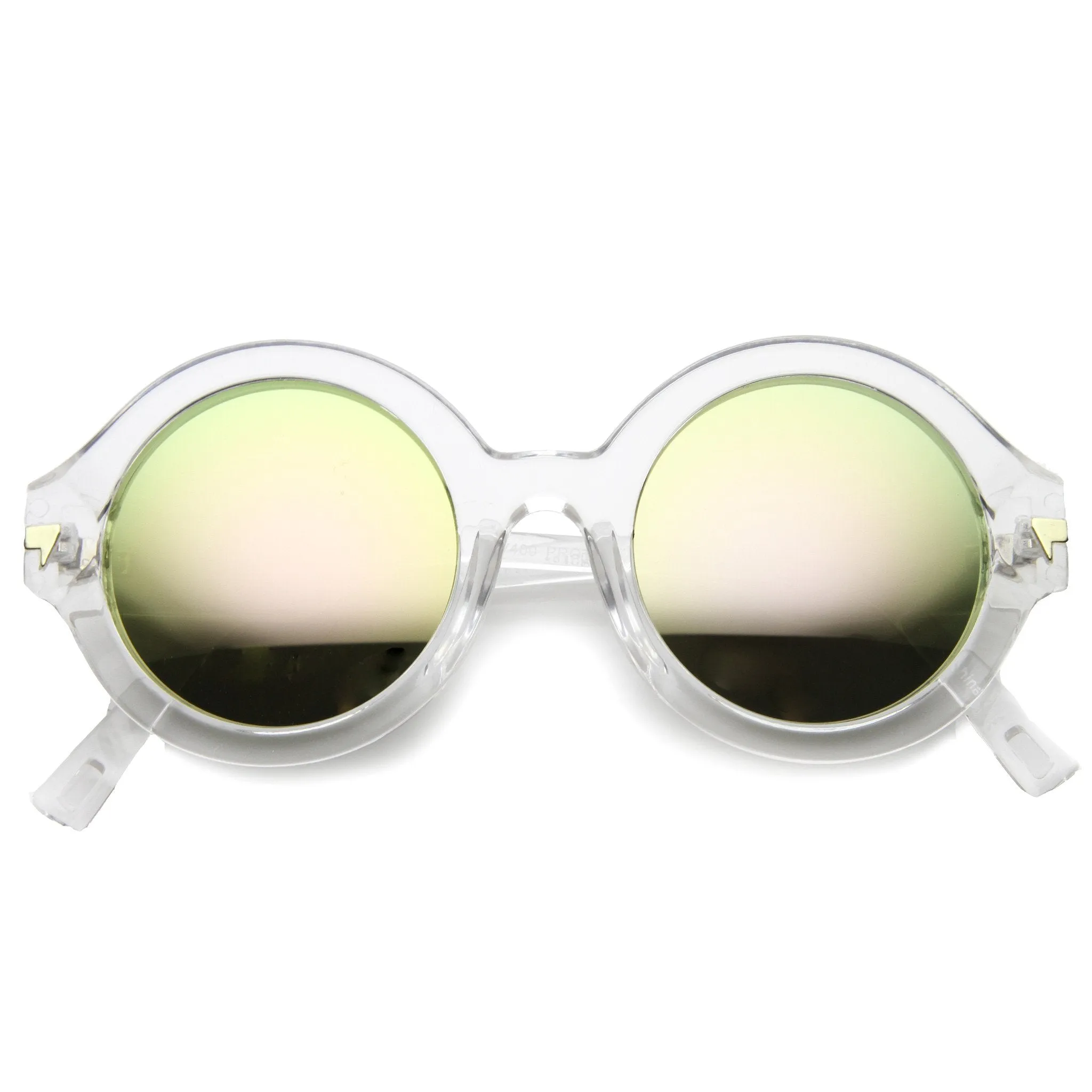 Women's Bold Round Crystal Frame Mirror Lens Sunglasses 9853 sold by ZeroUV product image thumbnail 3
