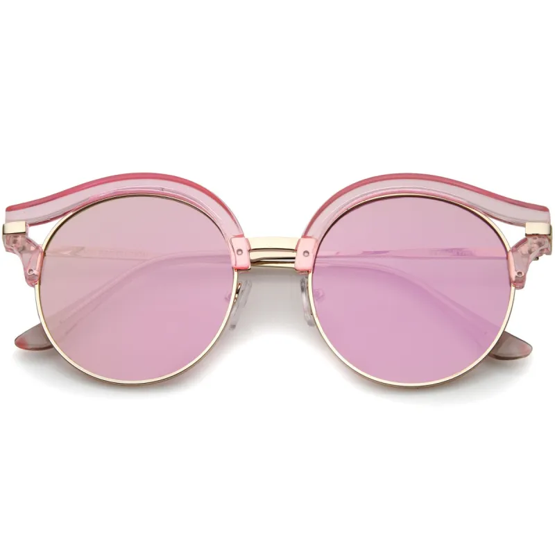 Women's Round Transparent Horned Rim Flat Lens Sunglasses A791 sold by ZeroUV