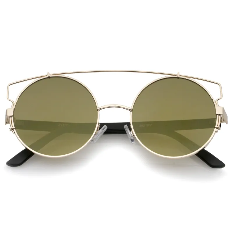 Retro Modern Round Cross Bar Mirrored Lens Sunglasses A543 sold by ZeroUV