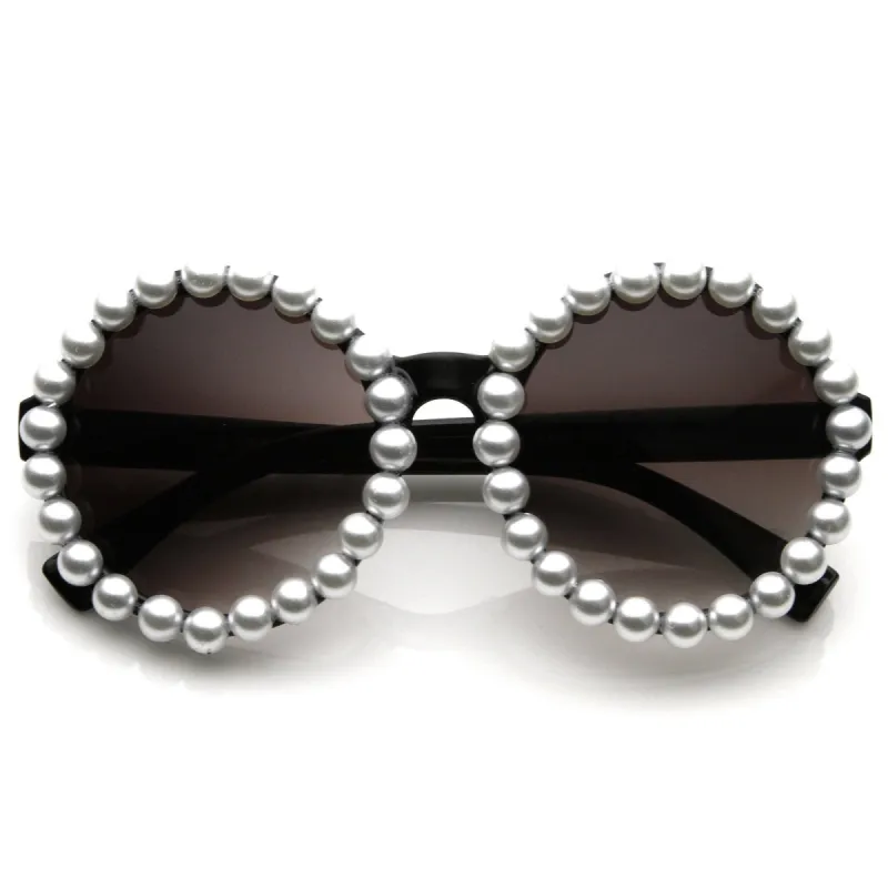 Extravagant Designer Pearl Fashion Round Sunglasses 8527 sold by ZeroUV