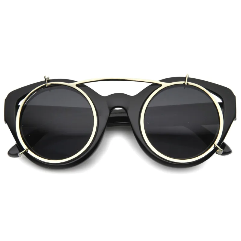 Limited Retro Steampunk Round Cat Eye Clip On Sunglasses 9957 sold by ZeroUV
