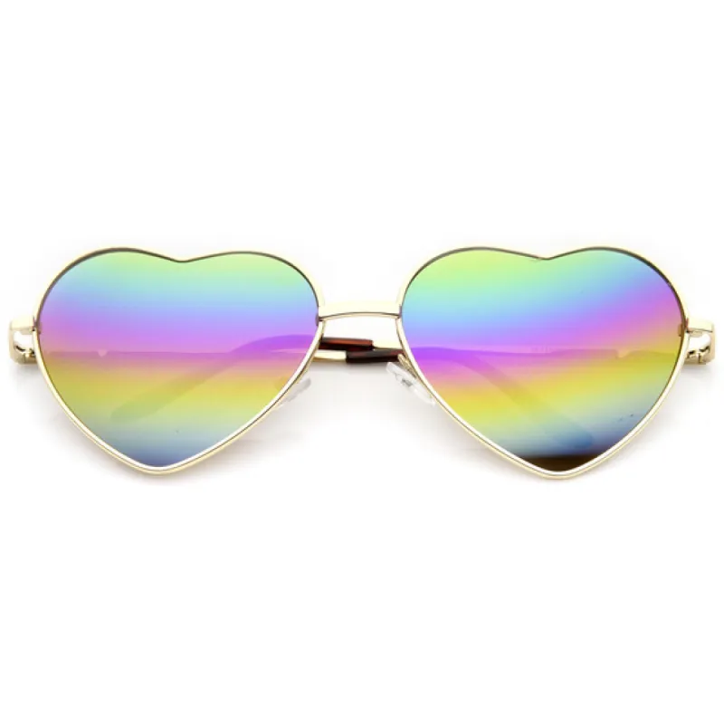 Women's Super Cute Flash Lens Metal Heart Sunglasses 9482 sold by ZeroUV