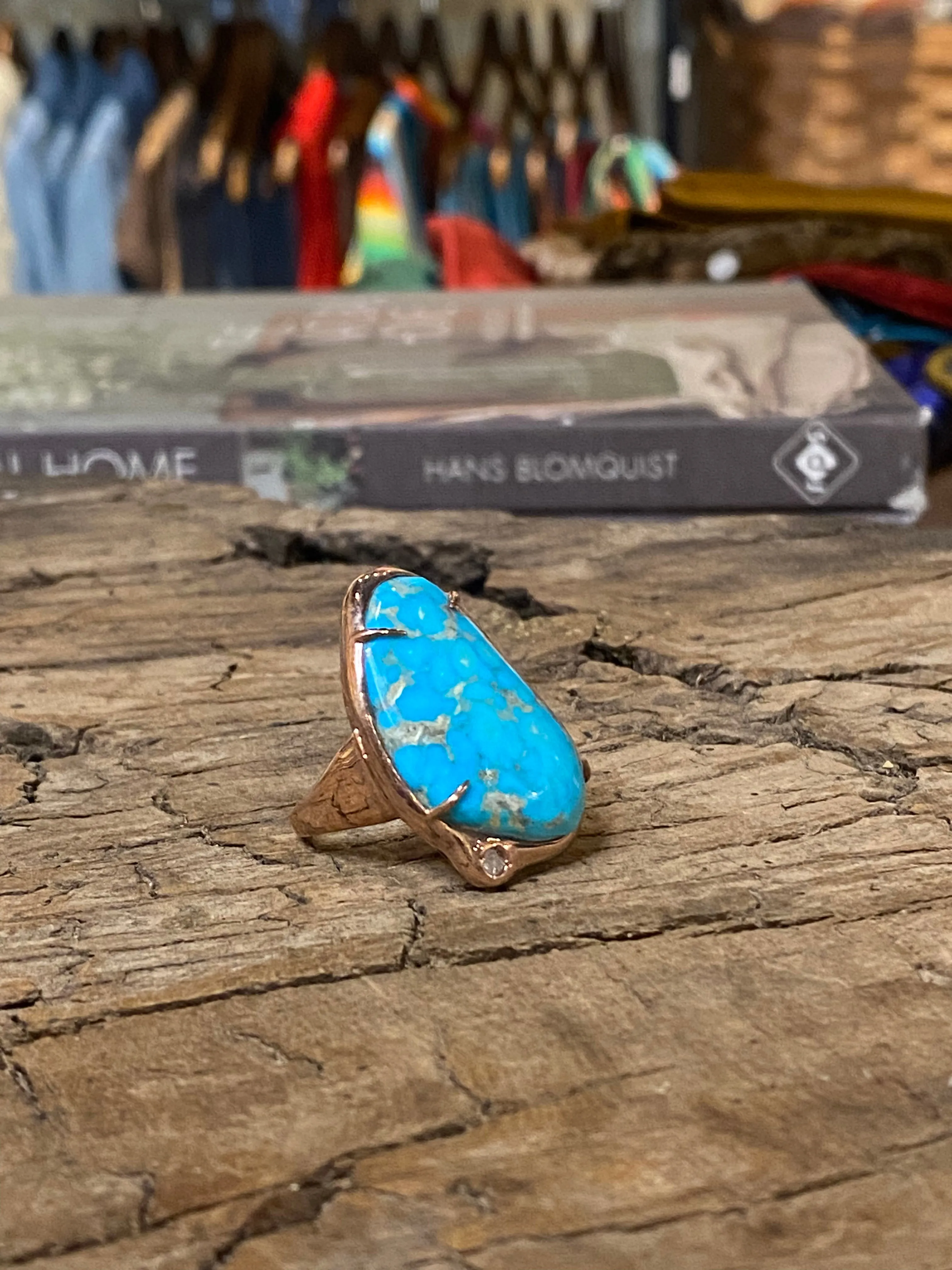 Kingman Turquoise Ring with Diamond Accent Sterling Silver with Rose Gold Plating sold by Cave and Post product image thumbnail 2