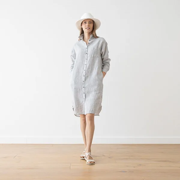 Linen Shirt Dress Silver Melange Paula sold by Cave and Post