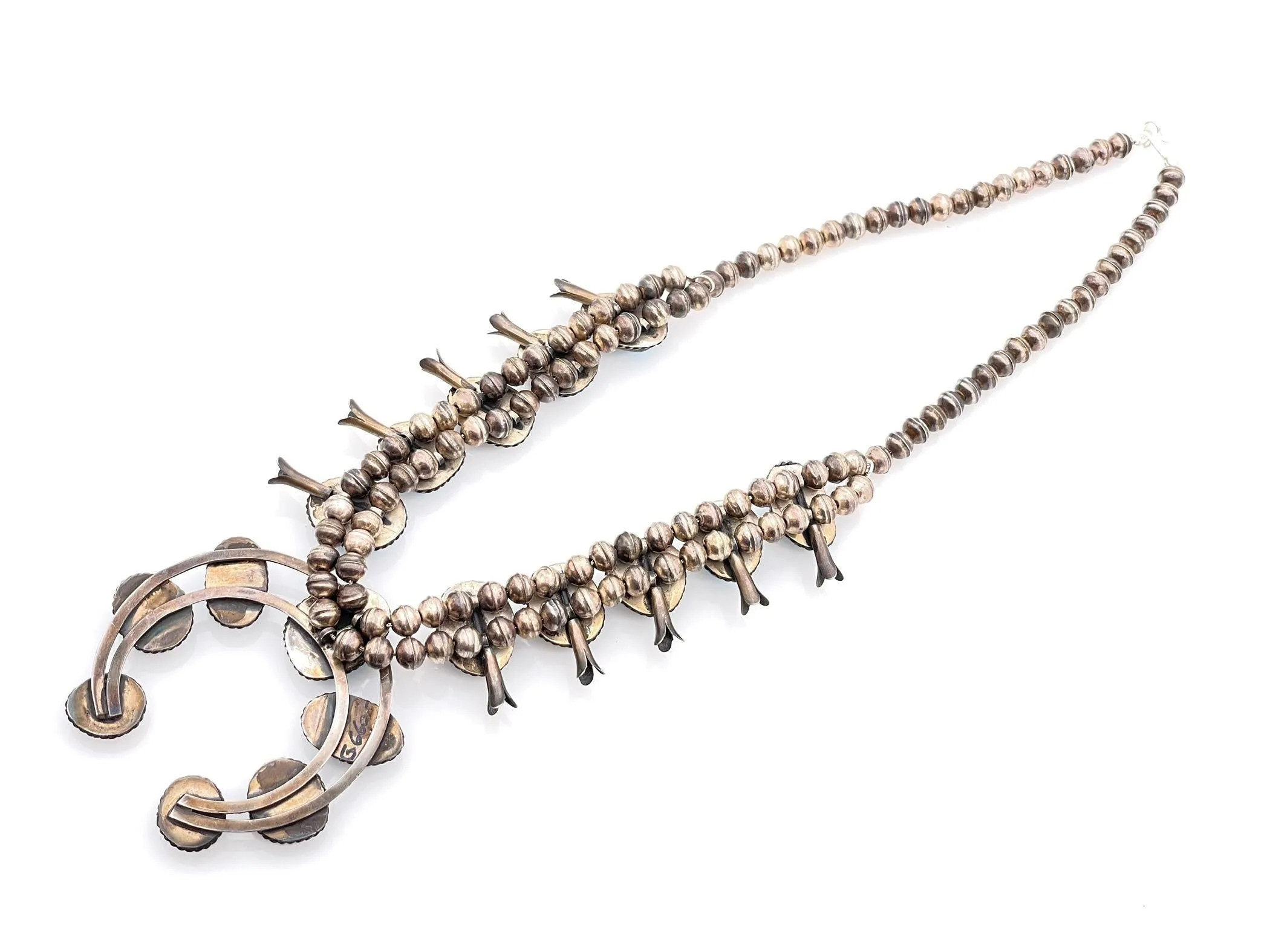 NATIVE AMERICAN STERLING TURQUOISE SQUASH BLOSSOM NECKLACE sold by Cave and Post product image thumbnail 4